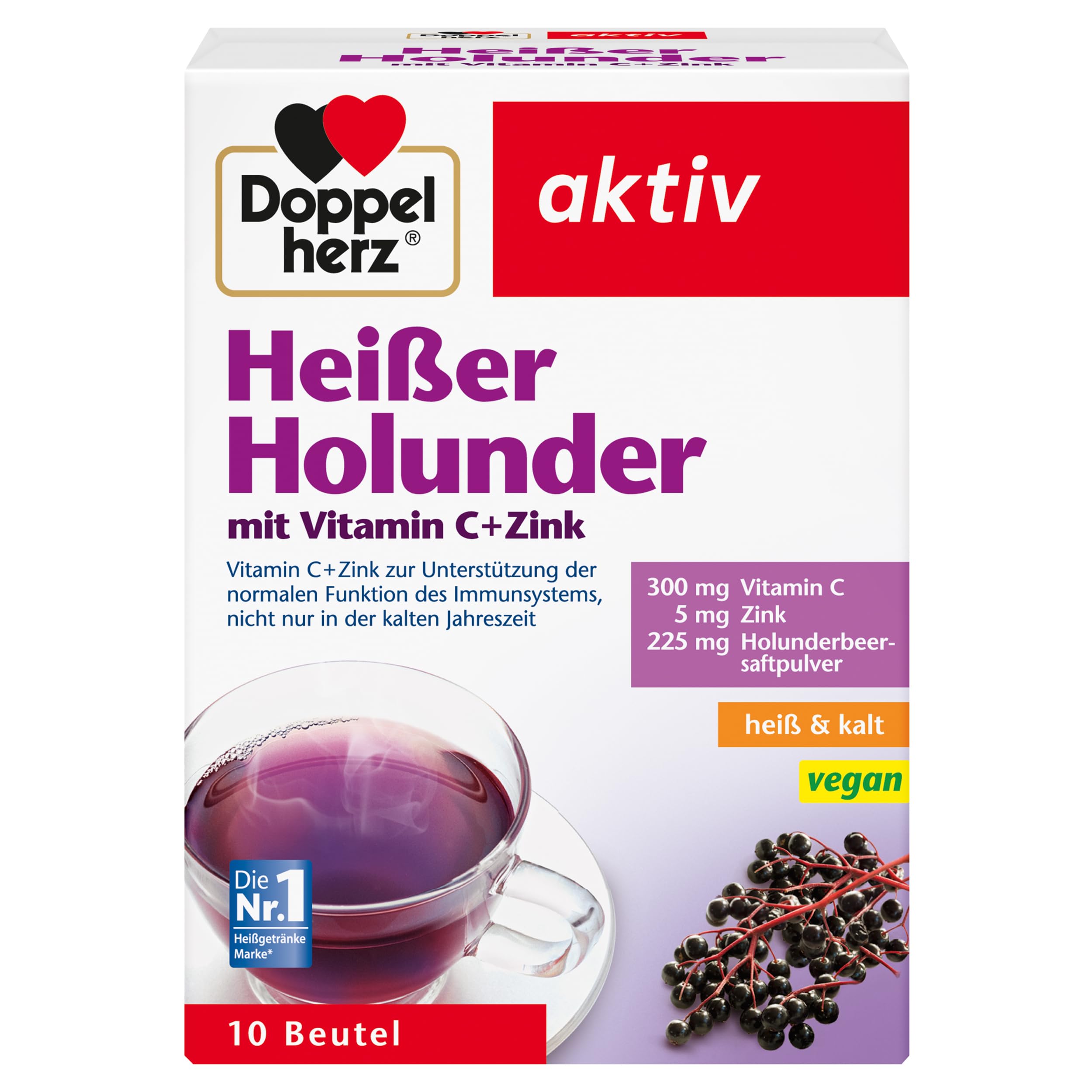 Doppelherz Heißer Holunder - Vitamin C und Zink zur Unterstützung der normalen Funktion des Immunsystems - heiß und kalt - vegan - 10 Beutel Heißer Holunder + Vitamin C + Zink 10 Stück (1er Pack) Angebot bei HelloDeals