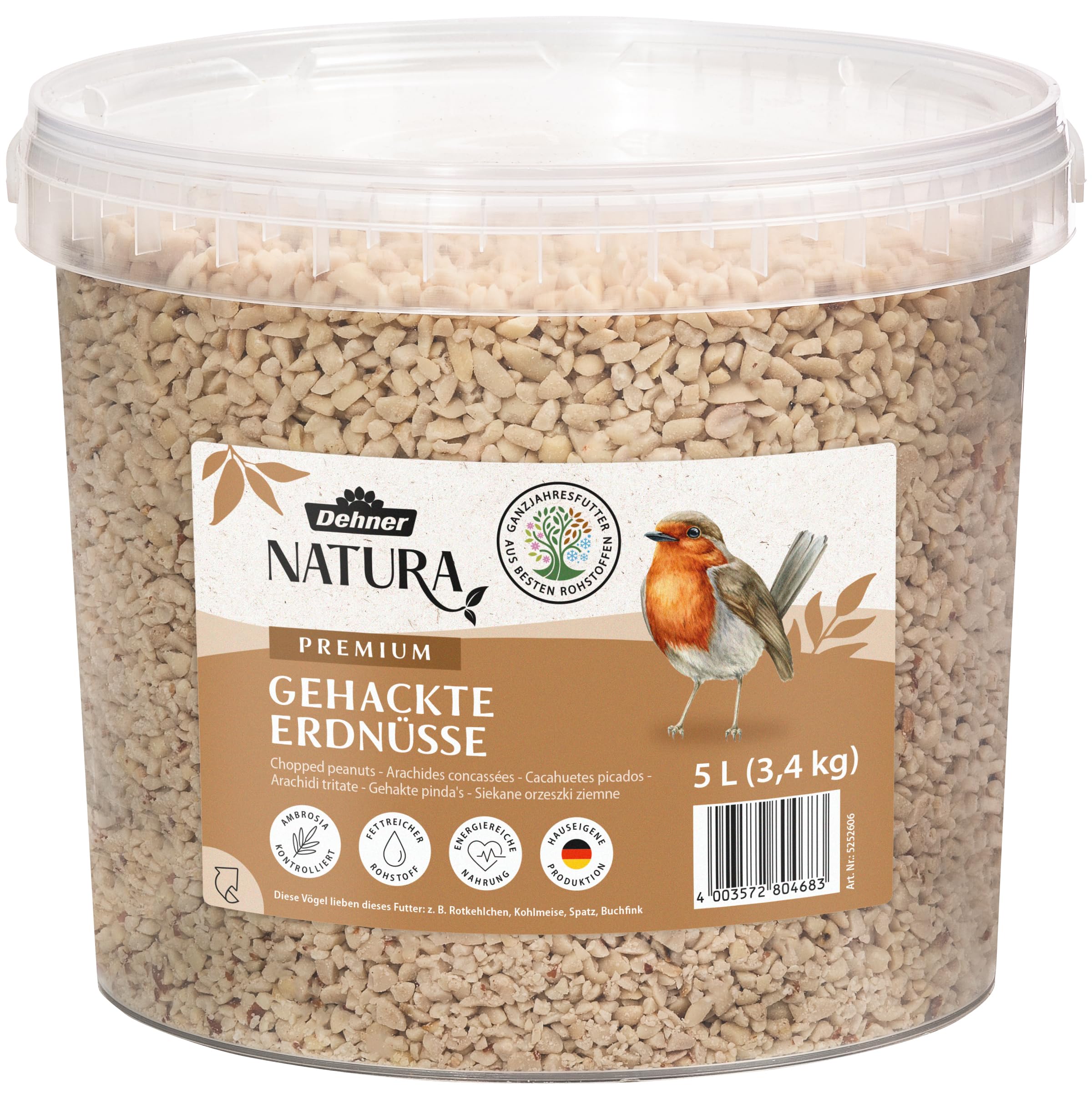 Dehner Natura Premium Wildvogelfutter, gehackte Erdnüsse schalenfrei, Ganzjahresfutter proteinreich / energiereich, hochwertiges Vogelfutter für Wildvögel, 3.4 kg Single Angebot bei HelloDeals
