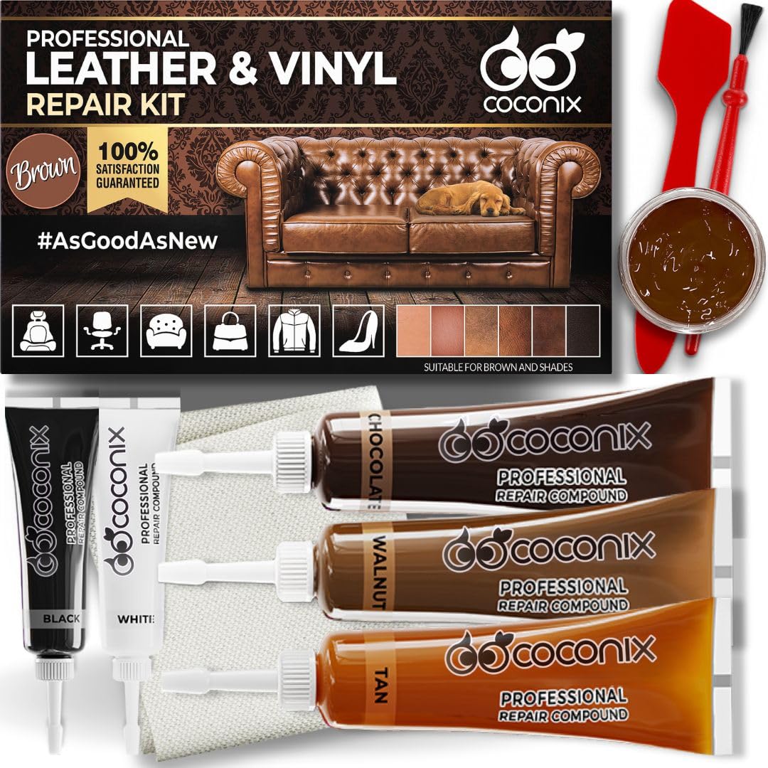 Coconix Leder- und Vinyl-Reparaturset – Braun & Schattierungen | Repariert Risse, Löcher, Kratzer & Abblätterungen | Für Möbel, Autositze & Jacken | Anpassbare Farben Angebot bei HelloDeals