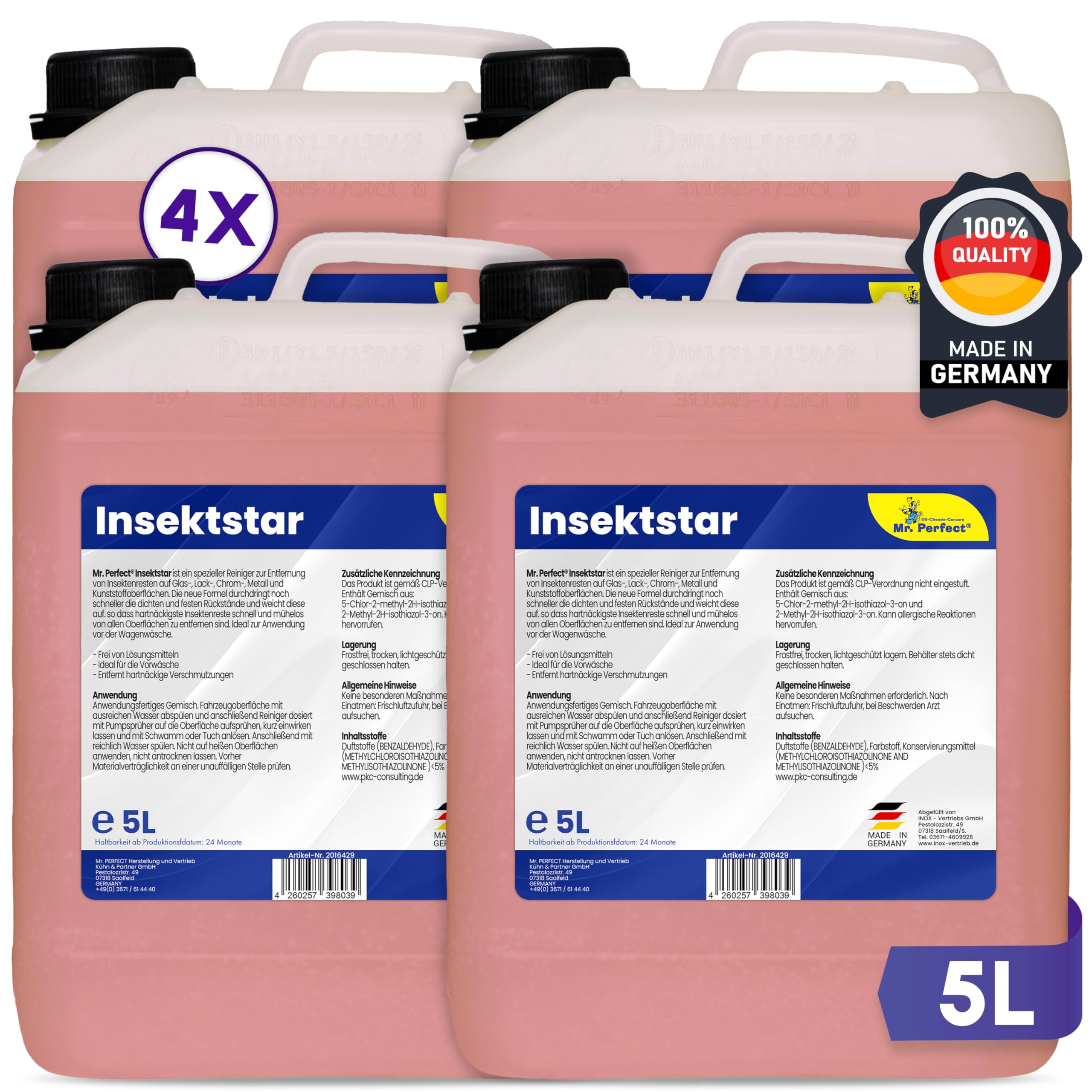 Mr. Perfect® Professioneller Insektenentferner Auto - 4x5L I Auto & Motorrad Insektenentferner - Geeignet für Lack, Glas, Kunststoff & Chrom I Lackschonender Insektenreiniger, Vorreiniger 5 l (4er Pack) Angebot bei HelloDeals