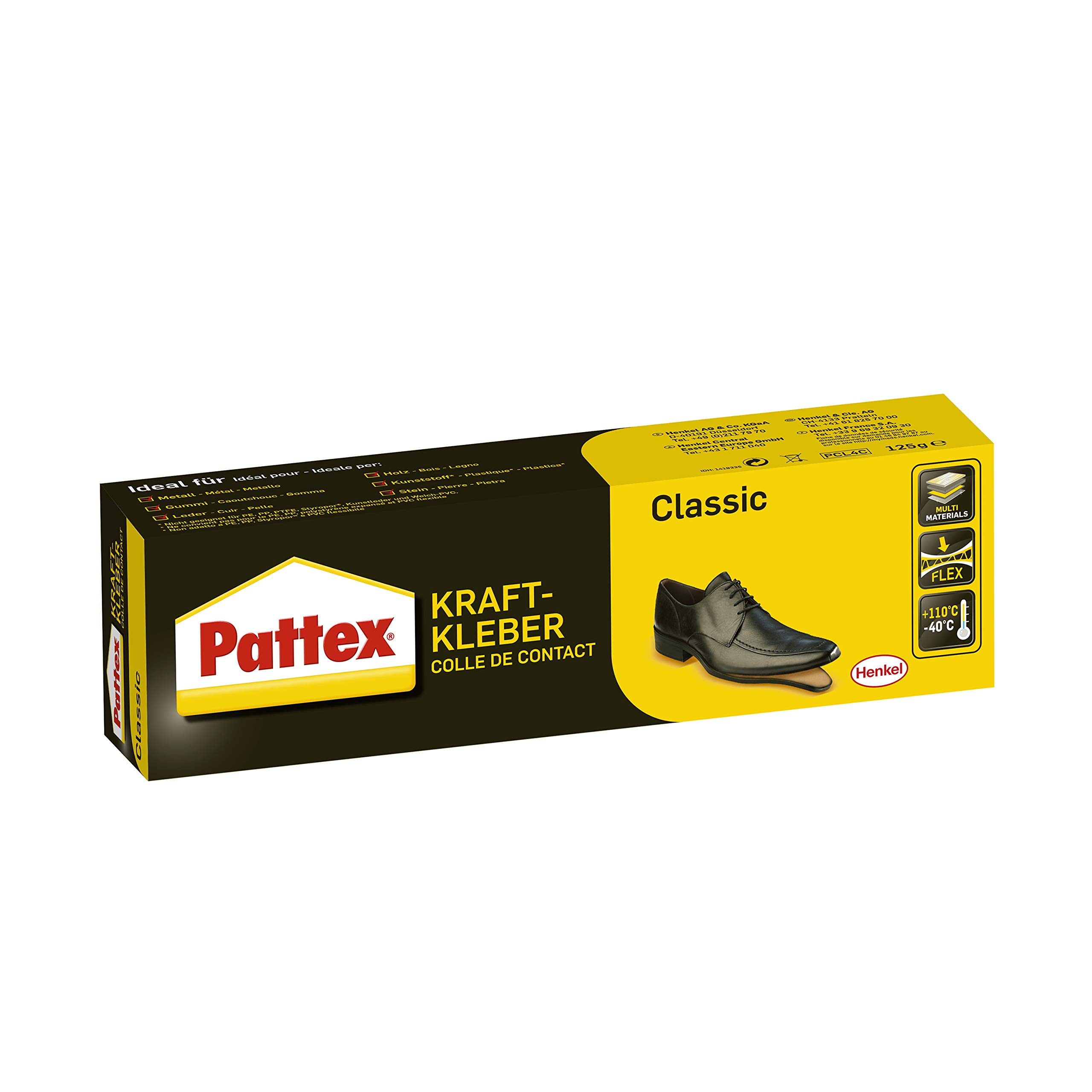 Pattex Kraftkleber Classic, extrem starker Kleber für höchste Festigkeit, Alleskleber für den universellen Einsatz, hochwärmefester Klebstoff, 1 x 125g 125 g Einzelprodukt Single Angebot bei HelloDeals
