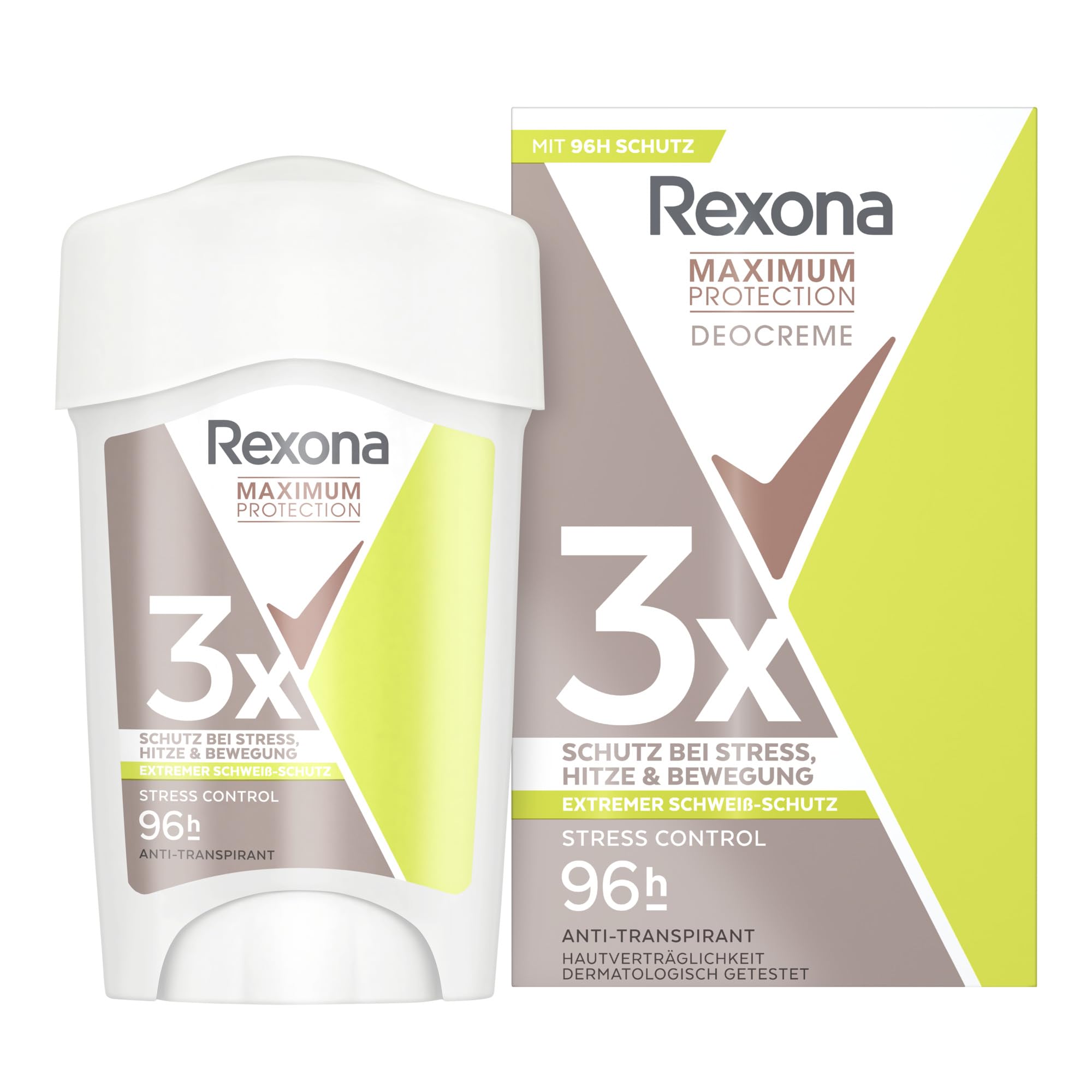 Rexona Women Maximum Protection Anti Transpirant Deo Creme Stress Control Deodorant mit 96 Stunden Schutz gegen starkes Schwitzen und Geruch mit 3x Schutz bei Stress, Hitze & Bewegung 45 ml 45 ml (1er Pack) Angebot bei HelloDeals