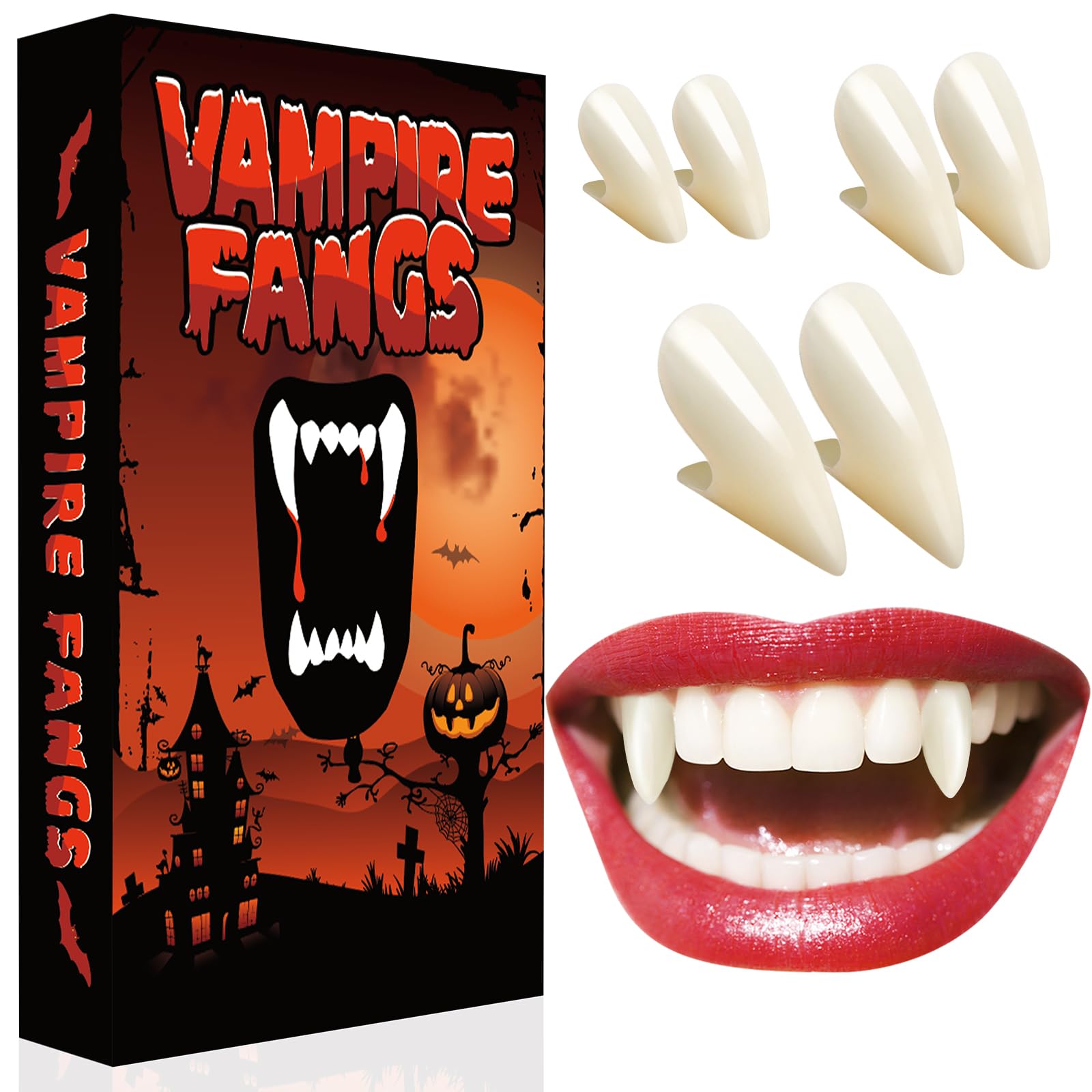 Halloween Vampir Zähne Erwachsene Kinder: Vampirzähne Halloween Vampir Schminke Cosplay Kostüm Accessoires Damen Herren Vampirgebiss, Vampire Teeth Fangs Horror Werwolf Zähne Eckzähne Fangzähne Kleber Elfenbeinfarben Angebot bei HelloDeals