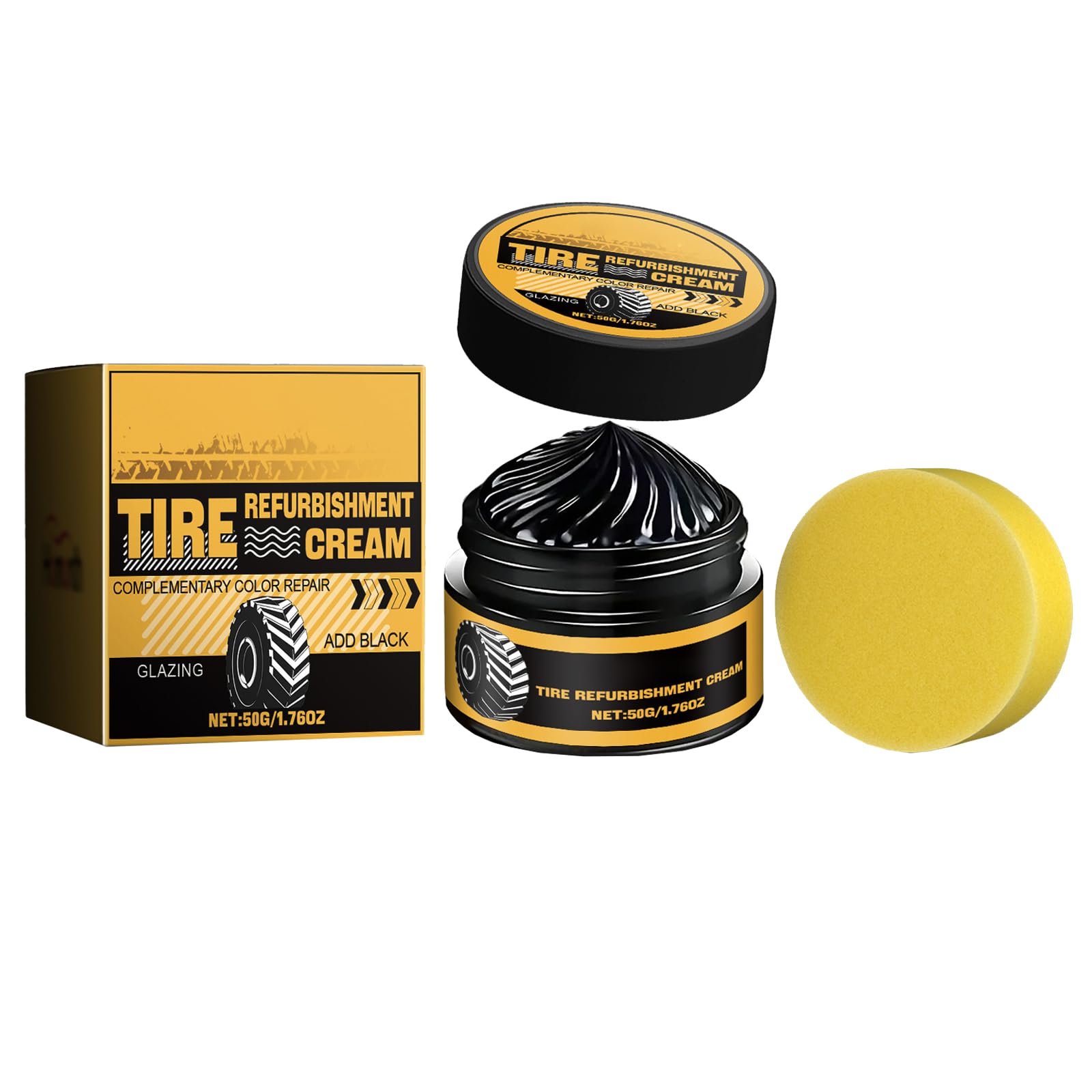 Mnozreo Wasserdichtes Autoreifenwachs,Schwarzer Reifenglanz Auto-Pflegemittel,Tire Black Wax,Pflegepaste für Autoreifen,Endurance High Gloss Reifenpflege,50G,1PC Angebot bei HelloDeals