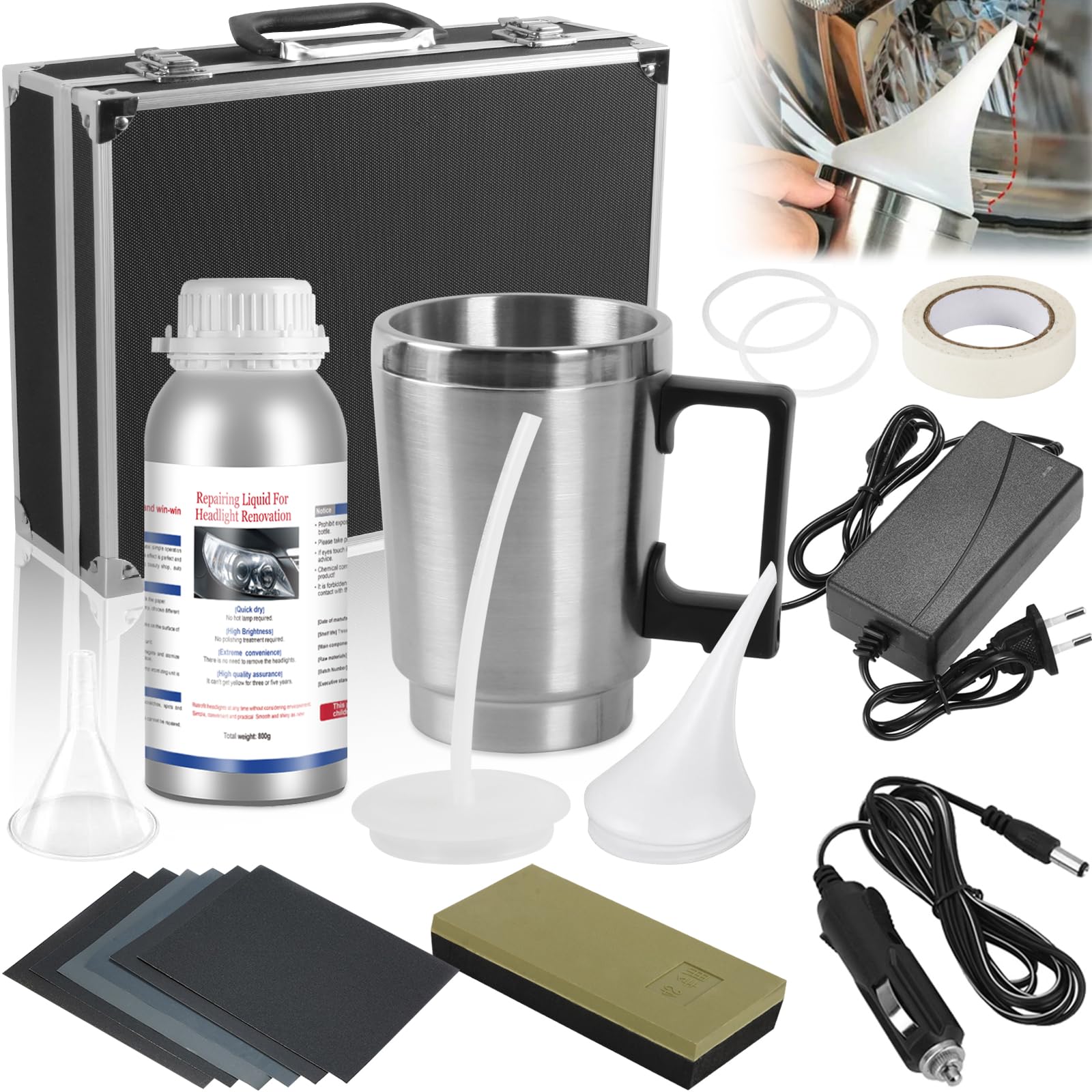 LADYSONS Scheinwerfer Aufbereitung Set - 800g Scheinwerfer Bedampfen Set Enthält Scheinwerfer Polierset, Scheinwerfer Reparatur Set für Gelbfärbung/Kratzen/Oxidation Angebot bei HelloDeals