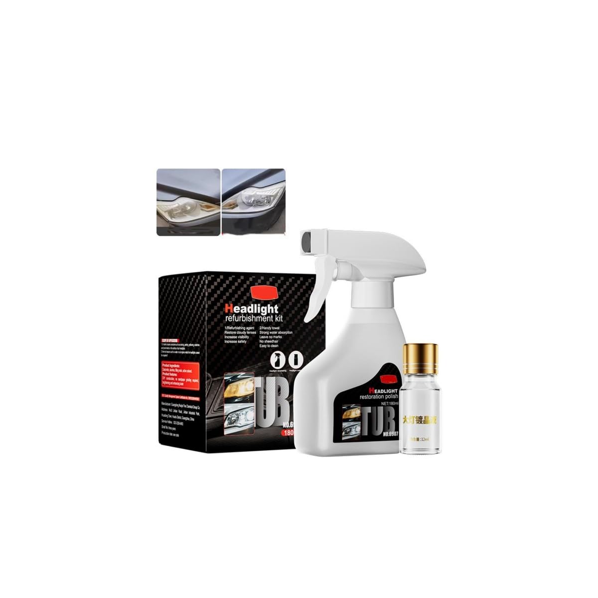 Headlight Restoration Kit, Automotive Headlamp Restoration Fluid Set, 2025 New Headlight Cleaner for Cars, Head Light Restoring Kits Spray, Improve Nighttime Visibility for All Vehicles 1set Black Angebot bei HelloDeals