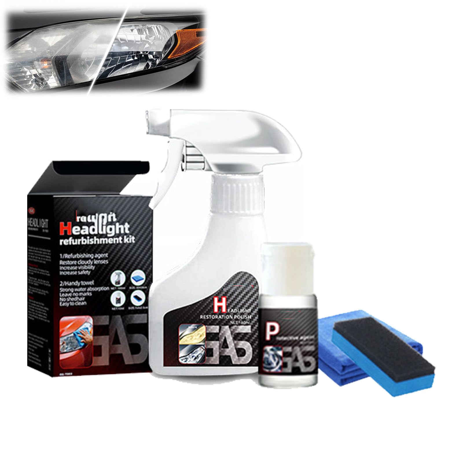 Qosigote Headlight Restoration Kit, Headlight Restoration Spray,180ml Scheinwerfer Aufbereitung Set, Auto Scheinwerfer Politur Spray für hellere, klarere Sicht (1 Stück) Angebot bei HelloDeals