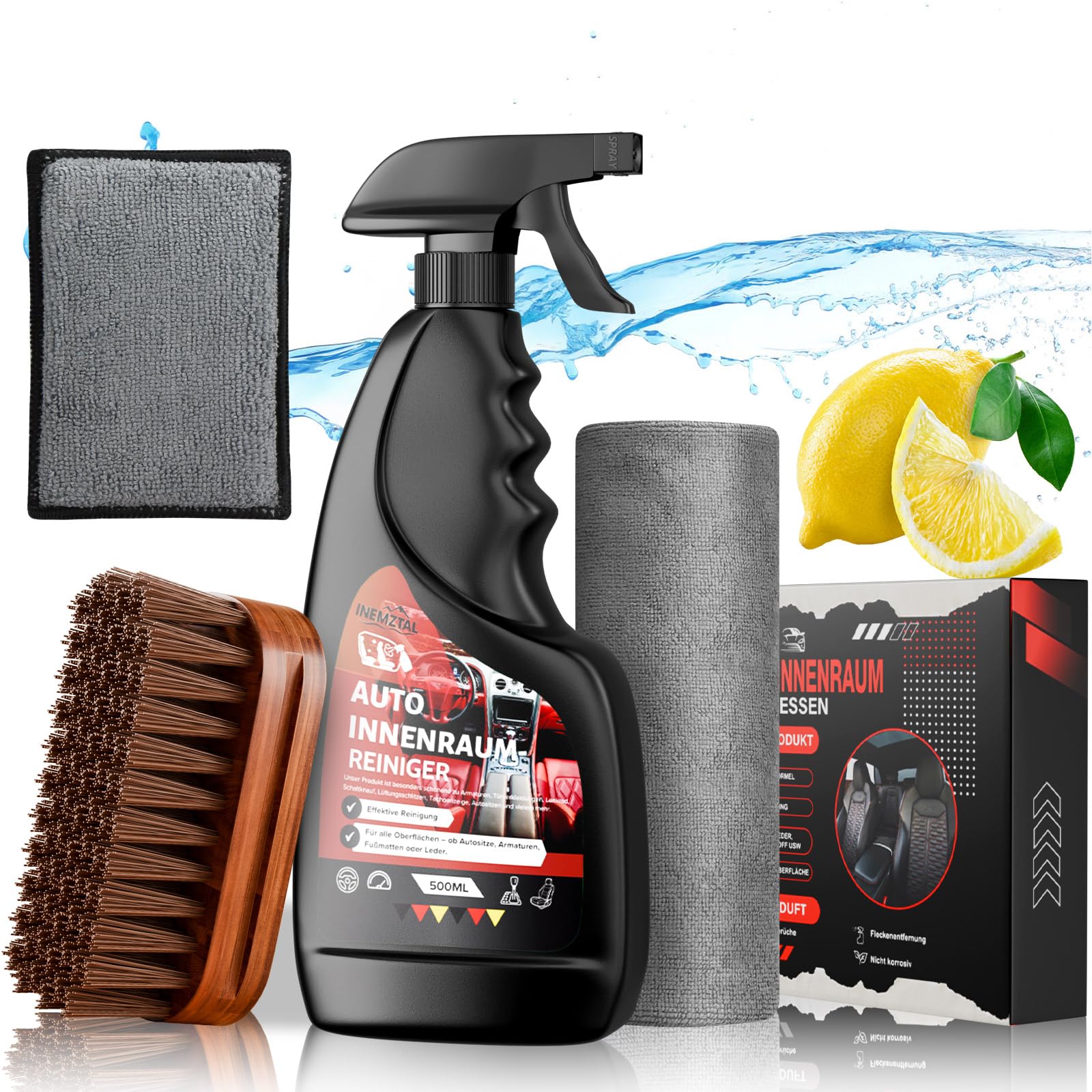 Auto Innenraum Reiniger 500ml,Profi Innenraumreiniger Set Auto,Enthält MikrofasertüCher-40X40cm,Innenraum Reiniger Pad,Porentiefe Reinigung Aller im Fahrzeug verbauten Materialien Angebot bei HelloDeals