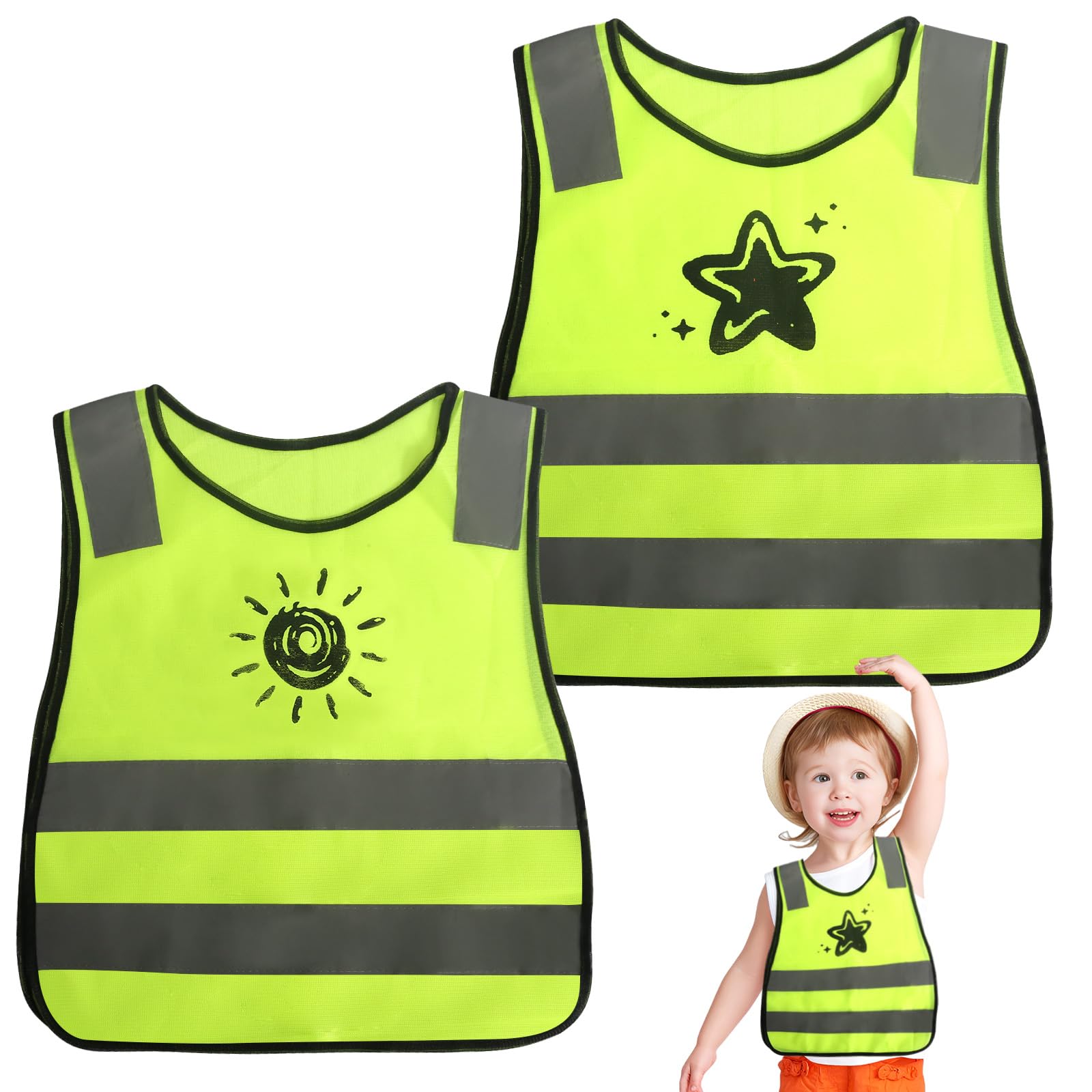 KUHAWL 2 Stück Kinder Sicherheitswesten, Warnweste Kinder (3-12 Jahre), Atmungsaktive Warnweste Reflektierende Sicherheitsweste Gelbe Warnwesten für Den Schulweg Radfahren Straßenverkehr Angebot bei HelloDeals