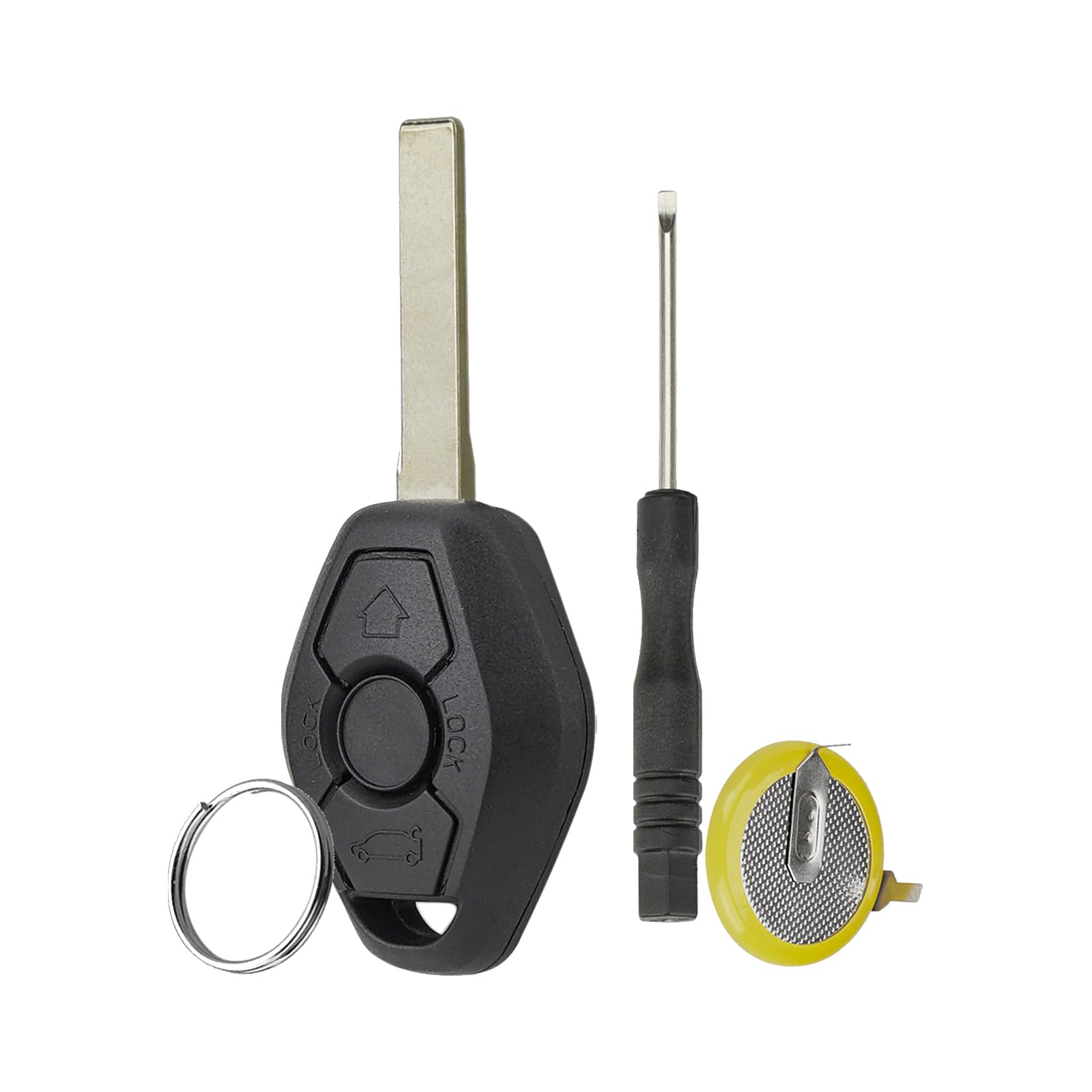 3-Tasten Fernbedienungen schlüsselgehäuse kompatibel mit BMW E46 E83 E52 E85 E86 E39 E61 E60 E53 mit Schraubendreher und Schlüsselring und Klingen und LIR2025 aufladbarer Akku Gehäuse mit Batterie Angebot bei HelloDeals