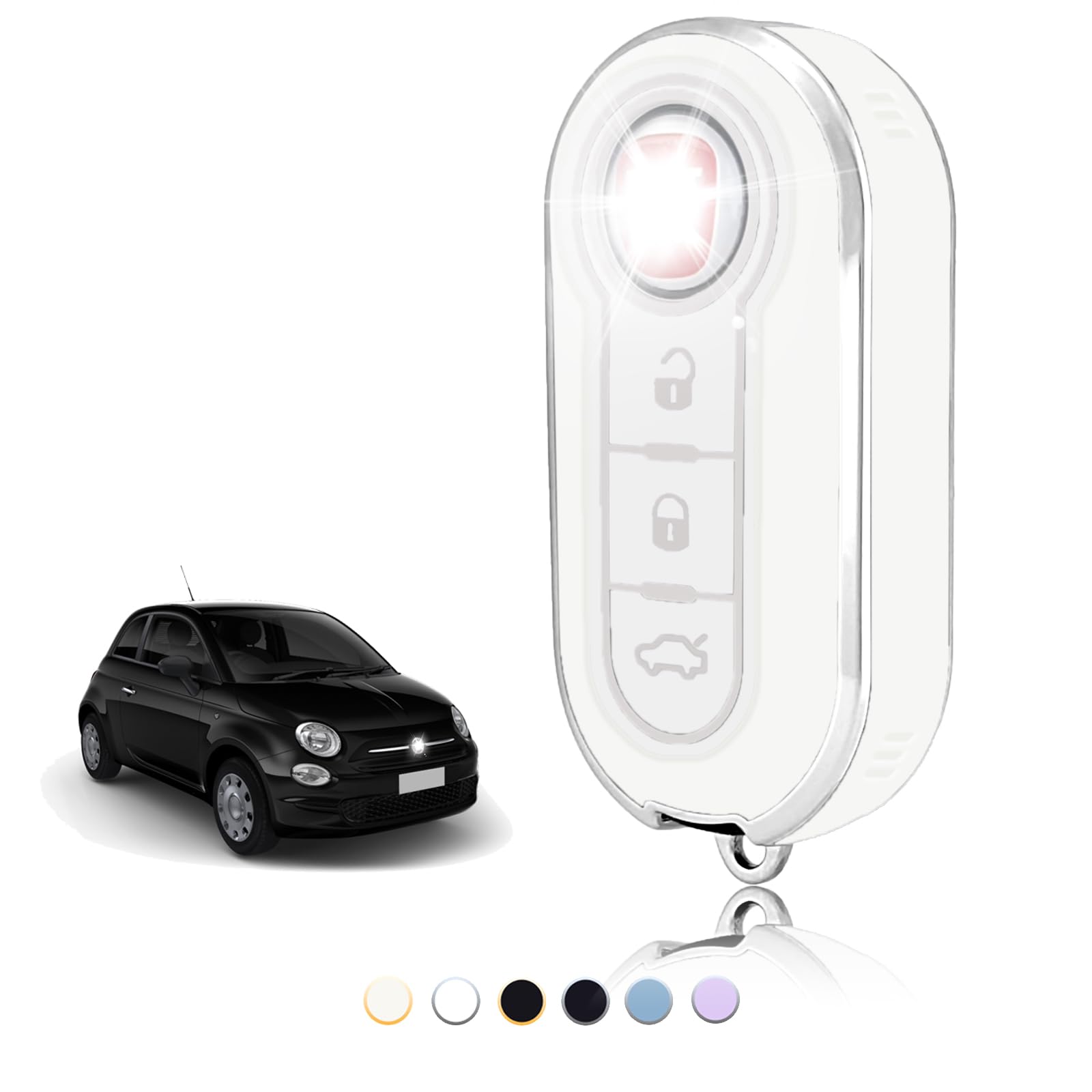 TOOMUME Schlüsselhülle, Autoschlüssel Hülle Passt für FIAT 500 Punto Bravo Brava Panda Abarth Doblo Ducato Idea Ulysse MPV Lancia Ypslon Delta Musa, Schlüsselcover Schutz Schlüssel Gehäuse - Flip Key Weiß Silber Angebot bei HelloDeals