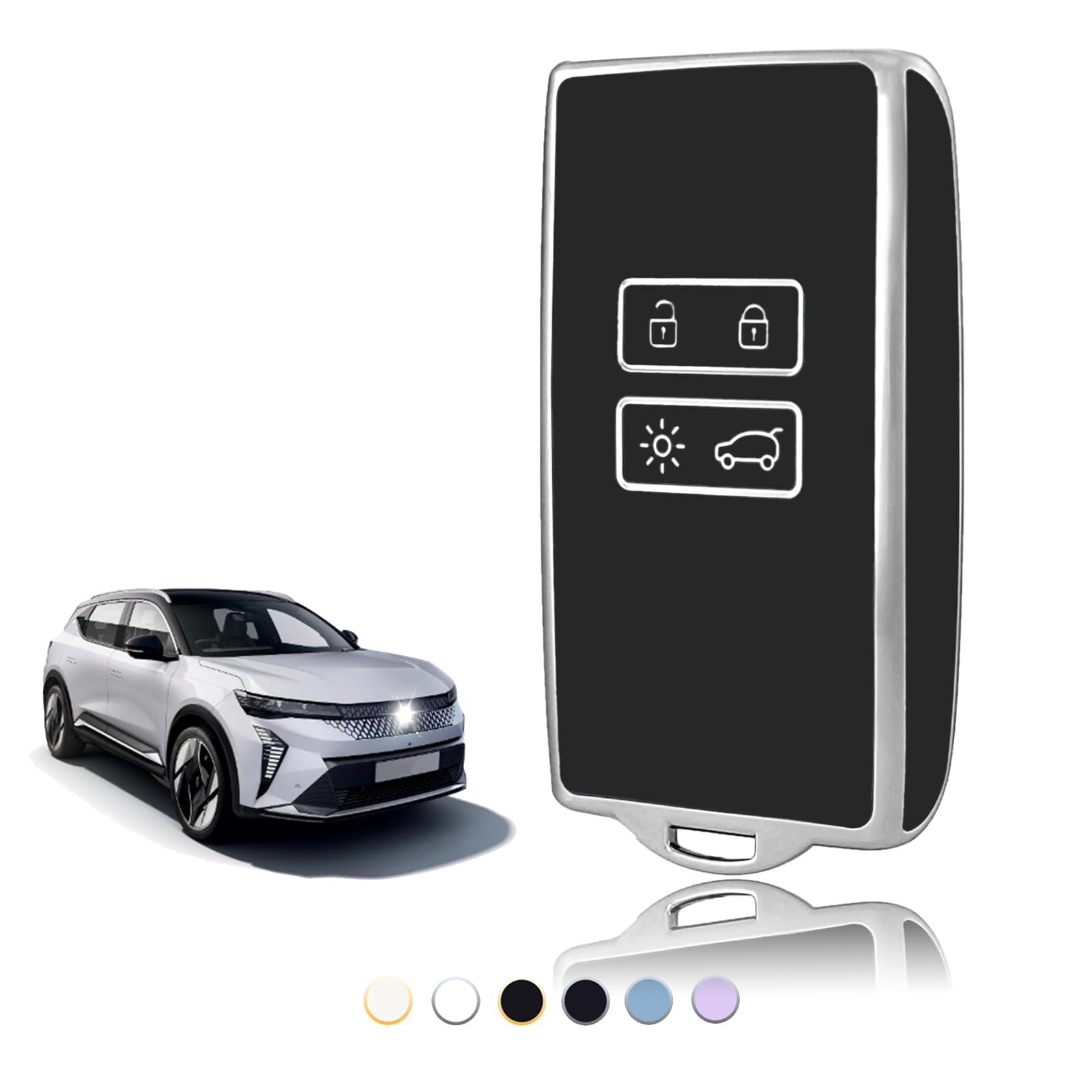 TOOMUME Schlüsselhülle, Autoschlüssel Hülle Karte Passt für Renault Scenic Megane Talisman Koleos Kadjar Clio Captur Espace Zoe Arcan Dacia Duster, Schlüsselcover Schutz Schlüssel Gehäuse - Smart Key TPU Schwarz Silber Angebot bei HelloDeals
