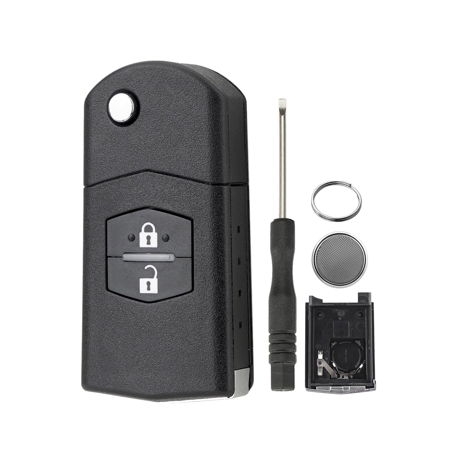 Autoschlüsselgehäuse für Mazda Schlüssel Klappschlüssel Etui Mazda 5 CW 2 DE 3 BK 6 SW BT-50 CX-9 CX-7 A mit Schraubendreher und Schlüsselring und CR1616 Batterien 2 Tasten mit Batterie Angebot bei HelloDeals