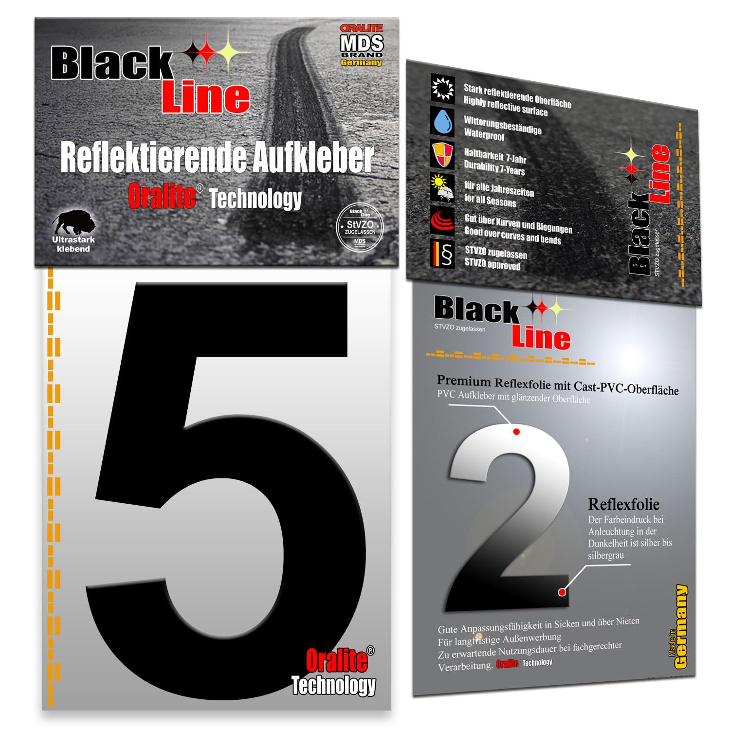 MDS Brand Design Reflektierende 10cm Zahlen Aufkleber | LKW Marking Grade Reflektoren für Hausnummer & Mülltonnen klebezahlen Reflex (5-Black) Angebot bei HelloDeals