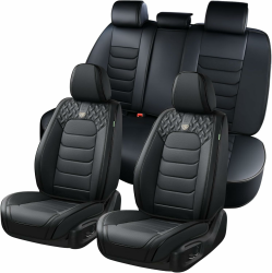 FLORICH Autositzbezüge Komplettset 5 Stück Vorder und Rücksitzbezüge PU-Leder Universel Auto Wasserdichtes Autositzbezug für Limousine, SUV, LKW (Komplettset, Schwarz) Schwarz Komplettset Angebot bei HelloDeals