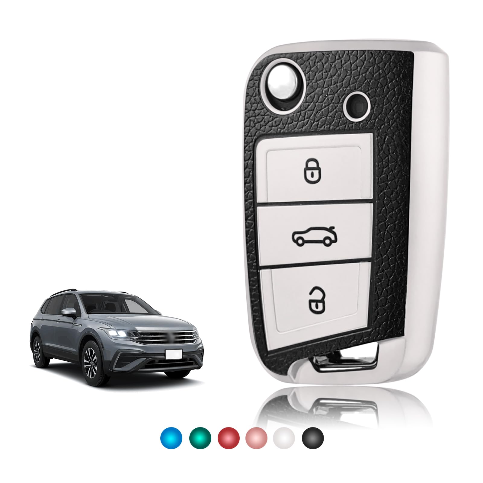 TOOMUME Schlüsselhülle TPU Lederstruktur, Autoschlüssel Hülle Schlüsselcover Passt für VW Volkswagen Golf 7 Tiguan T-ROC T-Cross Polo Seat Ateca Ibiza Leon Skoda Octavia Fabia Kamiq TPU Leder SILBER Angebot bei HelloDeals