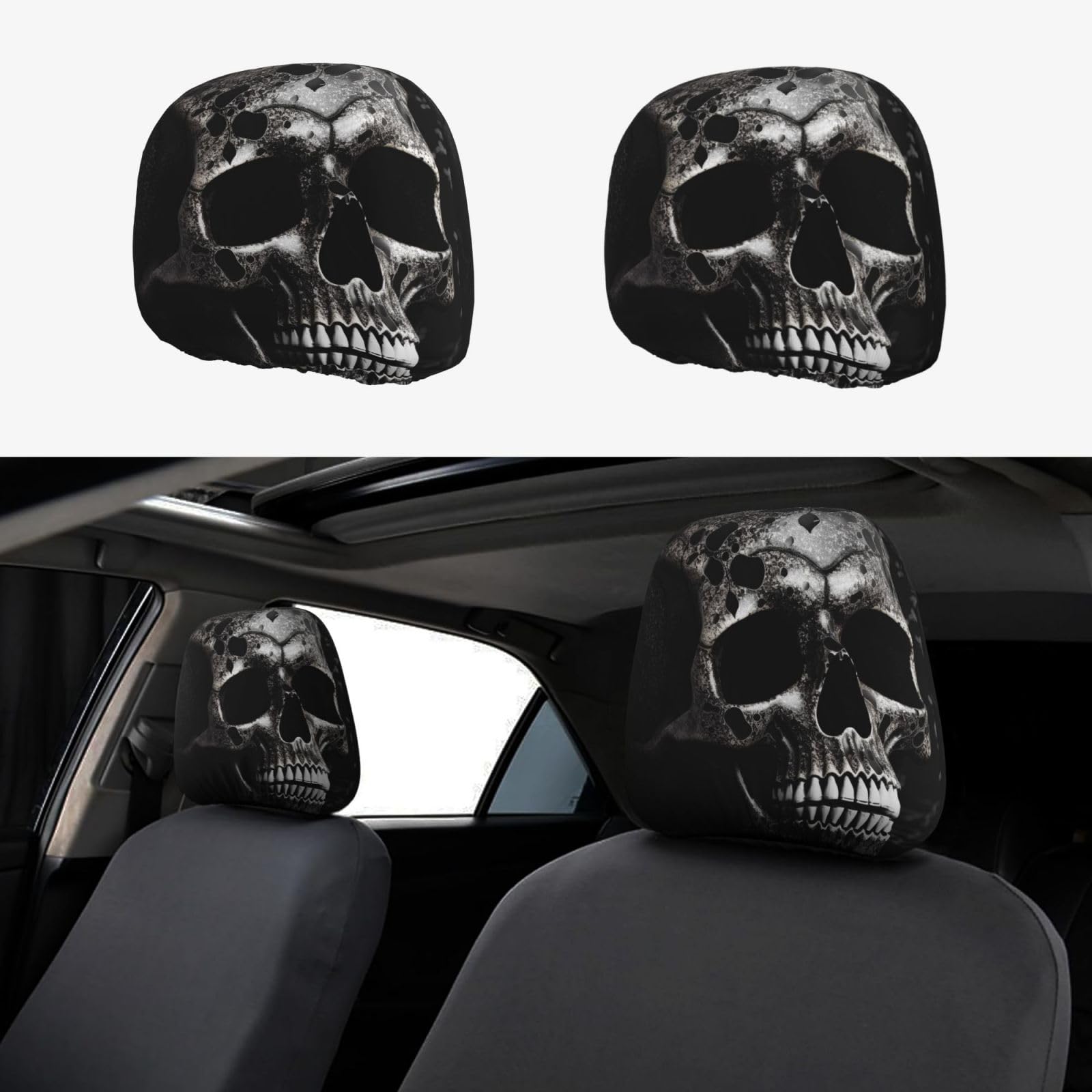 ULKMFFCF Universal-Autositz-Kopfstützenbezüge mit schwarzem Totenkopf-Muster, für Auto-Innendekoration, 2 Stück Einheitsgröße Schwarzer Totenkopf Angebot bei HelloDeals