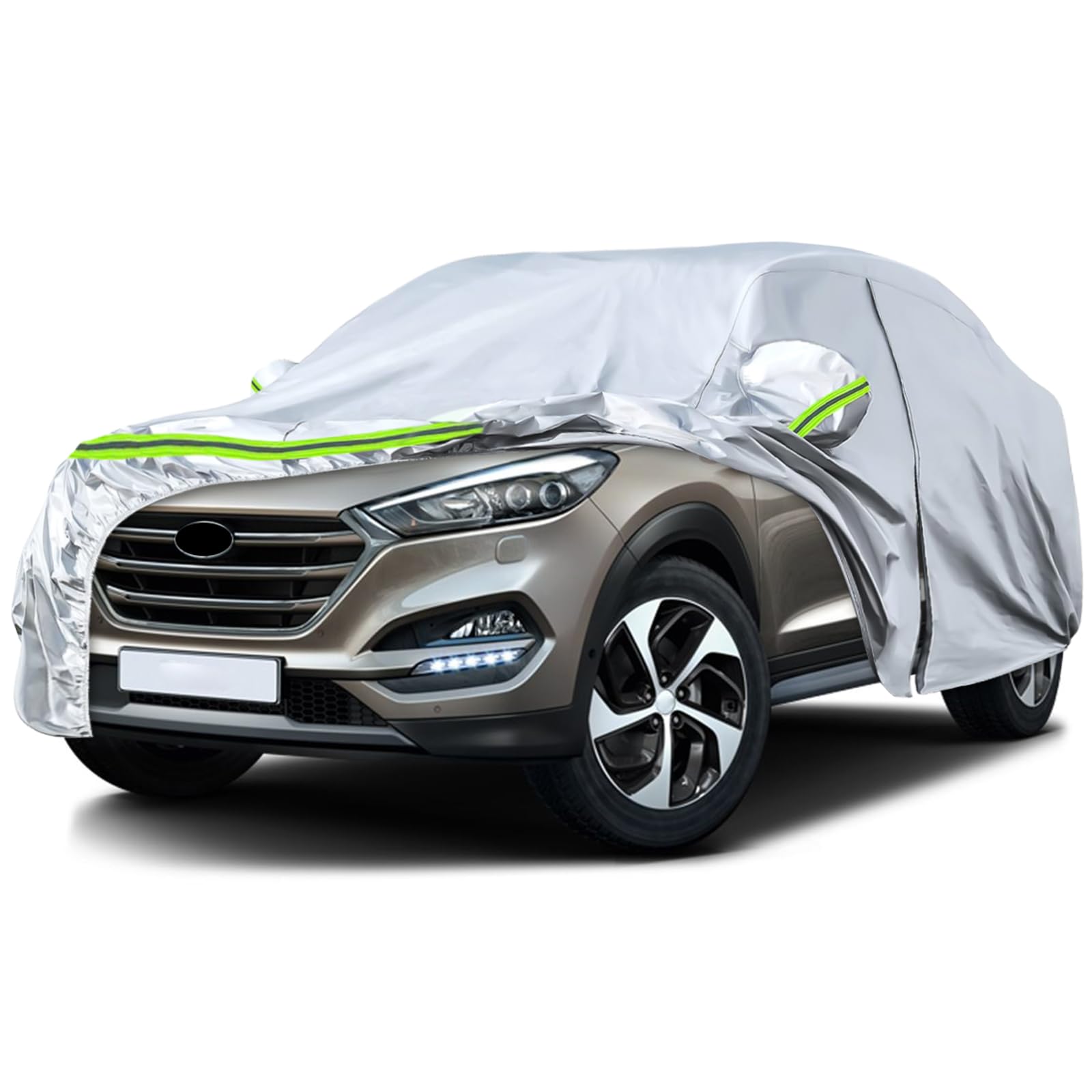 JUDANNA Autoabdeckung Outdoor Wasserdicht Passend für Hyundai Tucson IX35 2009-2025, Sommer Vollgarage Autoplane Auto Abdeckplane Outdoor Abdeckung für Regen Sonne Staub UV-Schutz, Silber Angebot bei HelloDeals