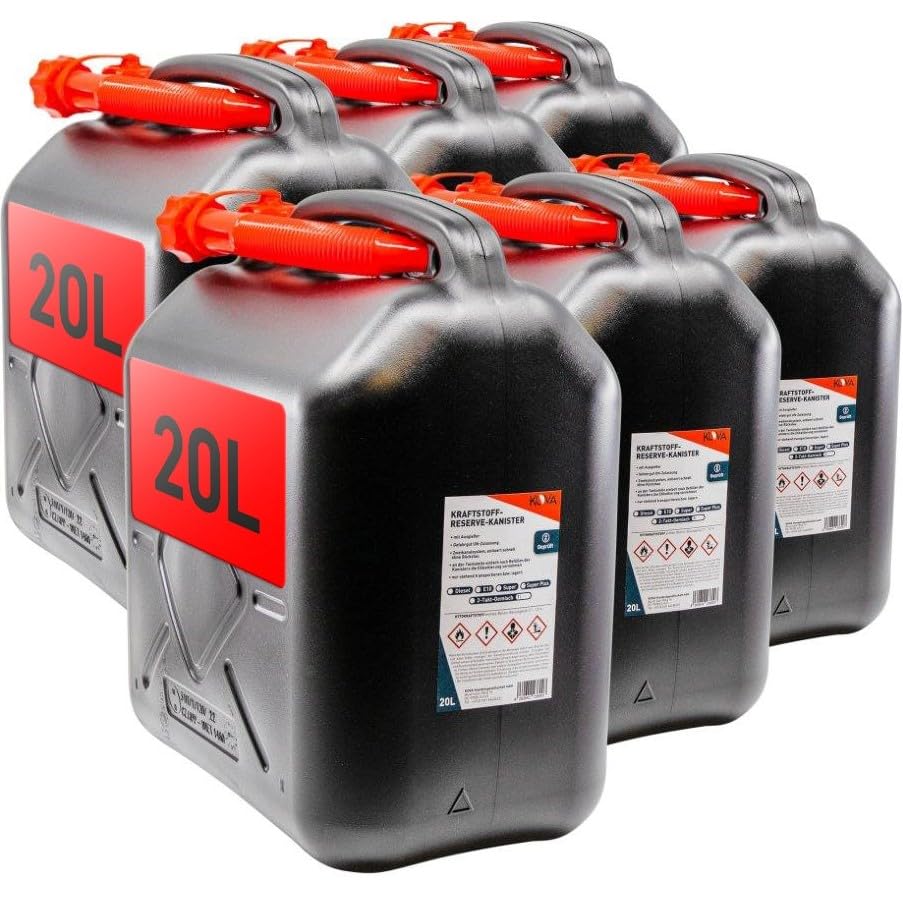 KOVA® 6x Benzinkanister 20L SCHWARZ Dieselkanister Reservekanister Kraftstoffkanister 20 Liter Wasserkanister für Benzin Diesel Wasser AdBlue Auswahl: 5 10 10L ltr 5L 20-Liter-Kanister & Außgießer Angebot bei HelloDeals