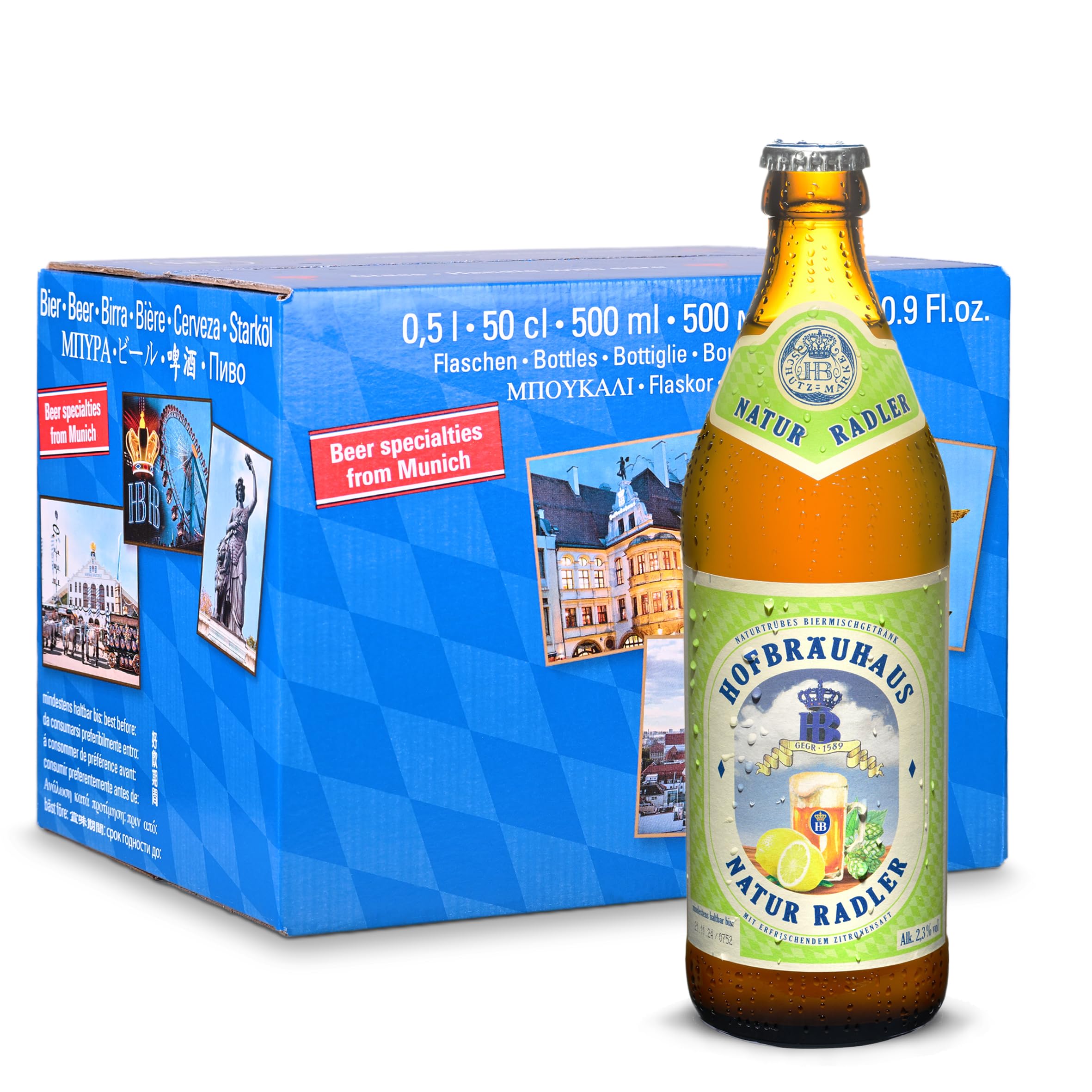 Hofbräuhaus Natur Radler – Biermischgetränk mit naturtrüber Zitronenlimonade | 2,3% Vol. | Fruchtig, spritzig & erfrischend | 12 x 0,5l Flaschen im Karton Angebot bei HelloDeals