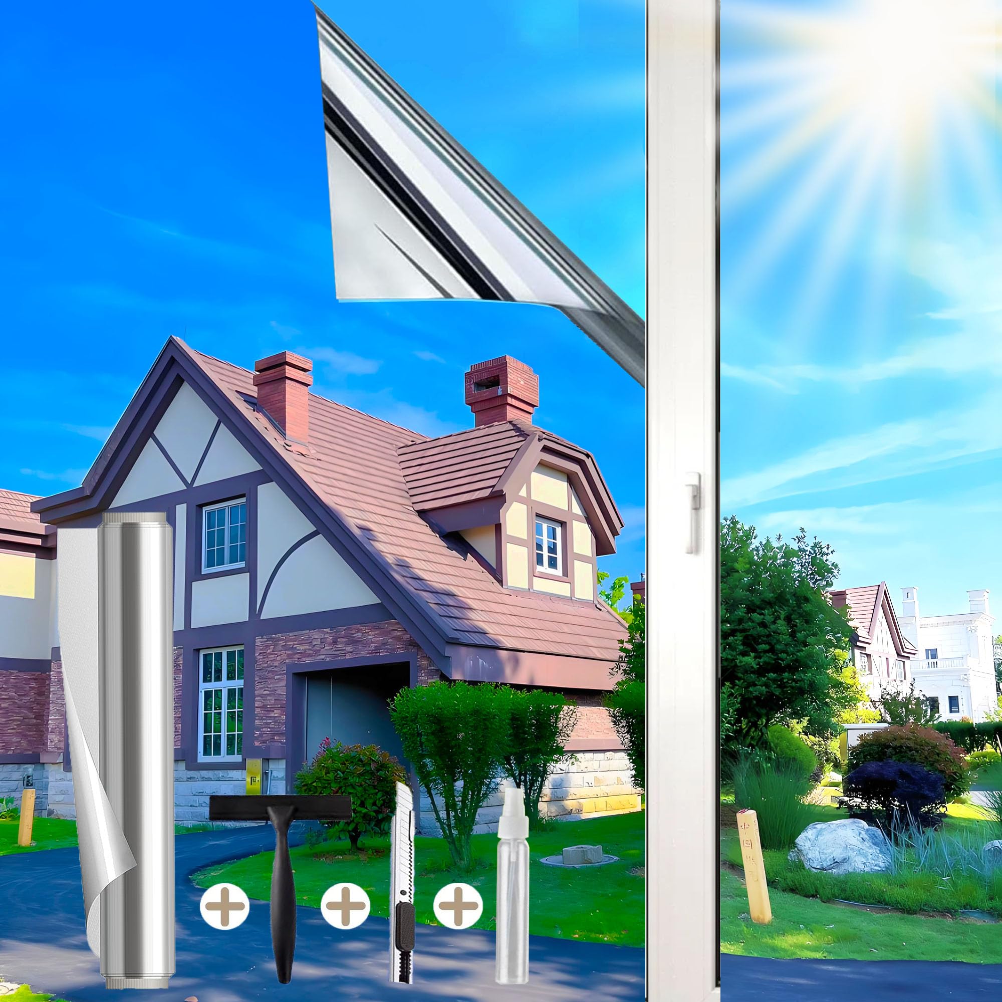 Cycbiki UV Schutzfolie Spiegelfolie Fenster Sichtschutz 44.5x200cm Hitzeschutzfolie Fenster Sonnenschutzfolie Fenster innen & außen Selbsthaftend Rückstandslose Fensterfolie für Ihre Haus/Büro Silber 44.5×200CM Angebot bei HelloDeals