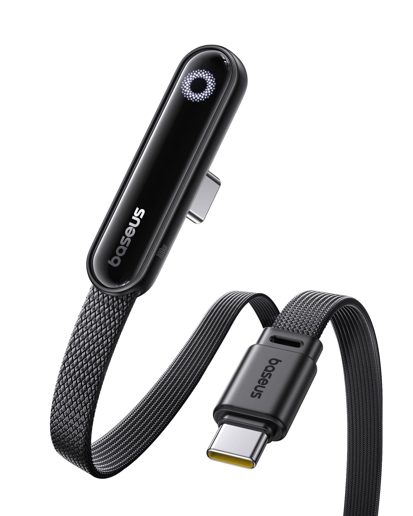 Baseus USB C Kabel mit 90° Ellbogen, 100 W Typ-C auf C E-Sport Schnellladekabel mit Ringatmosphärenlicht, 480mbps, Geflochtener Drahtkabel für iPhone16/16Pro/16Pro Max/15, Samsung S24U, Macbook, 1m 1m E-Sport Schwarz Angebot bei HelloDeals
