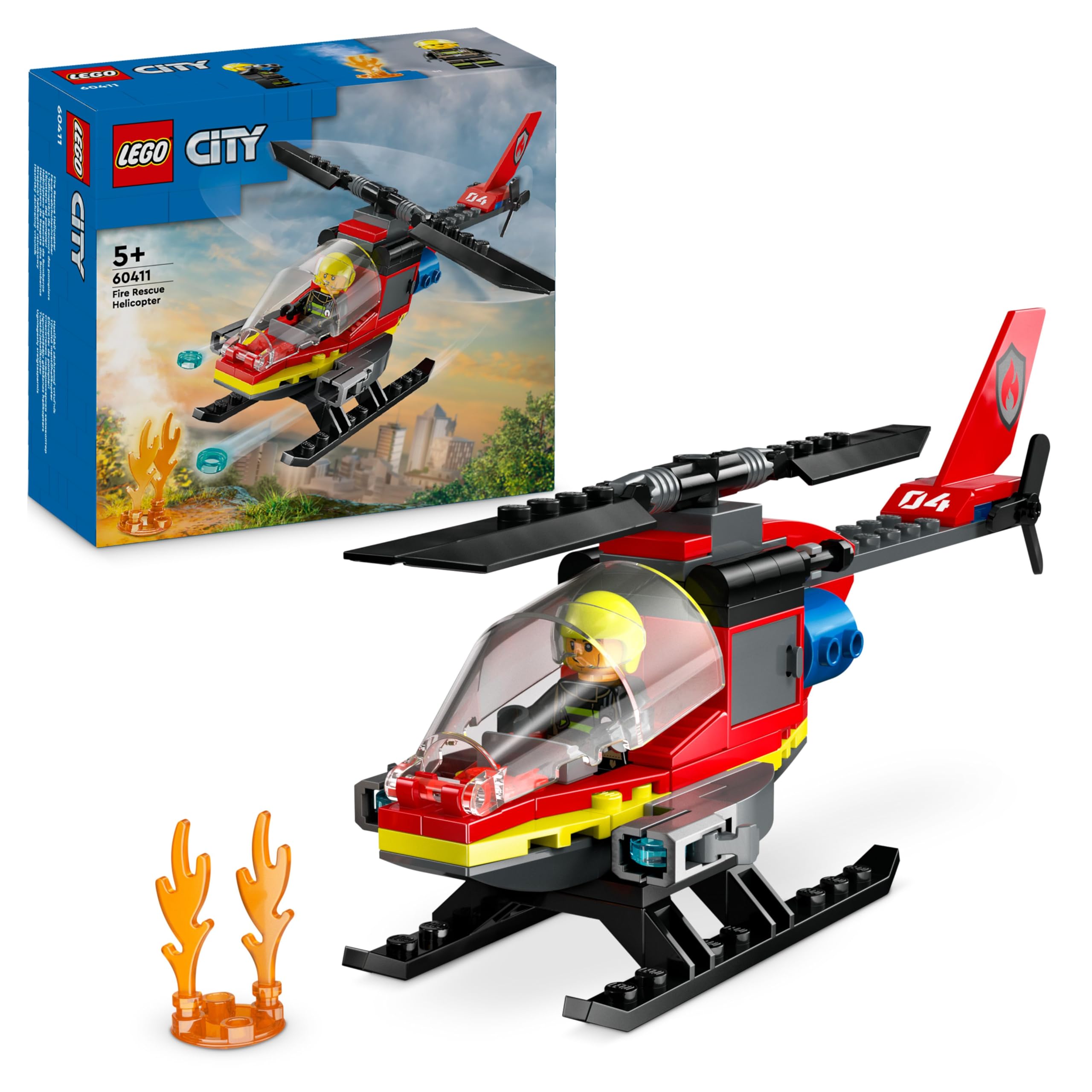 LEGO City Feuerwehrhubschrauber, Set mit Hubschrauber-Spielzeug und Pilot-Figur, Feuerwehr-Helikopter für EIN fantasievolles Spielerlebnis, Geschenk für Kinder, Jungen und Mädchen ab 5 Jahren 60411 Single Angebot bei HelloDeals