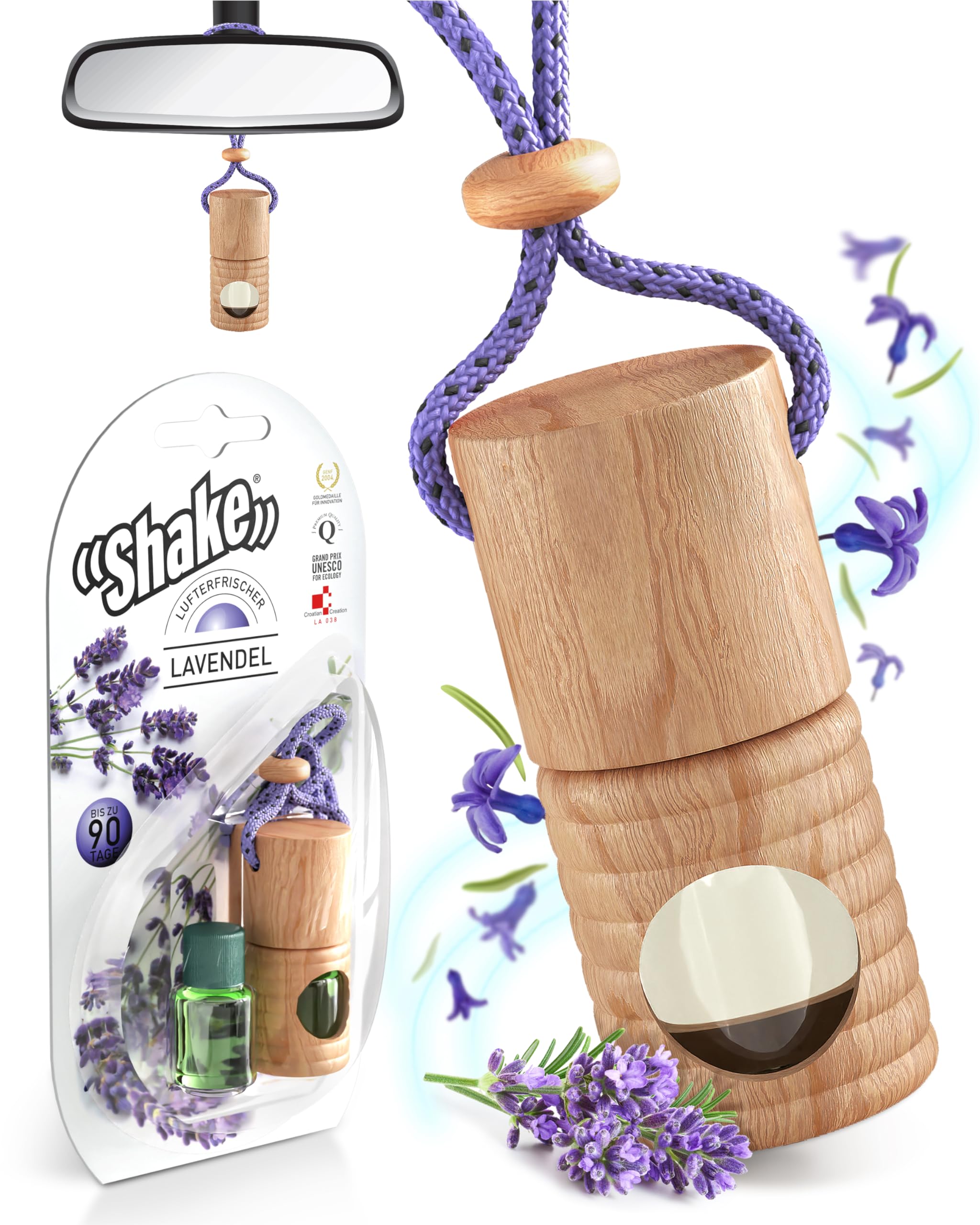 SHAKE Auto Duft (2 x 4,5ml) • Natürlicher Lufterfrischer Auto • Parfüm Aufhänger mit ätherischen Ölen • Diffuser Auto Innenraum • Air Refresher: Lavendel Lavendel 1 x (2er Pack) Angebot bei HelloDeals
