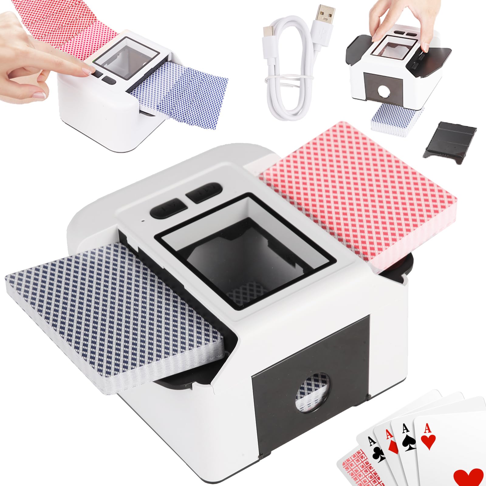 Buldoospok Wiederaufladbar Automatischer Kartenmischer 1-2 Deck, Geräuscharm Elektrische Shuffling-Maschine mit Auto & Manuell, Auto Spielkartenmischer für UNO Romme Phase 10 Skip-BO etc Poker Karte Angebot bei HelloDeals