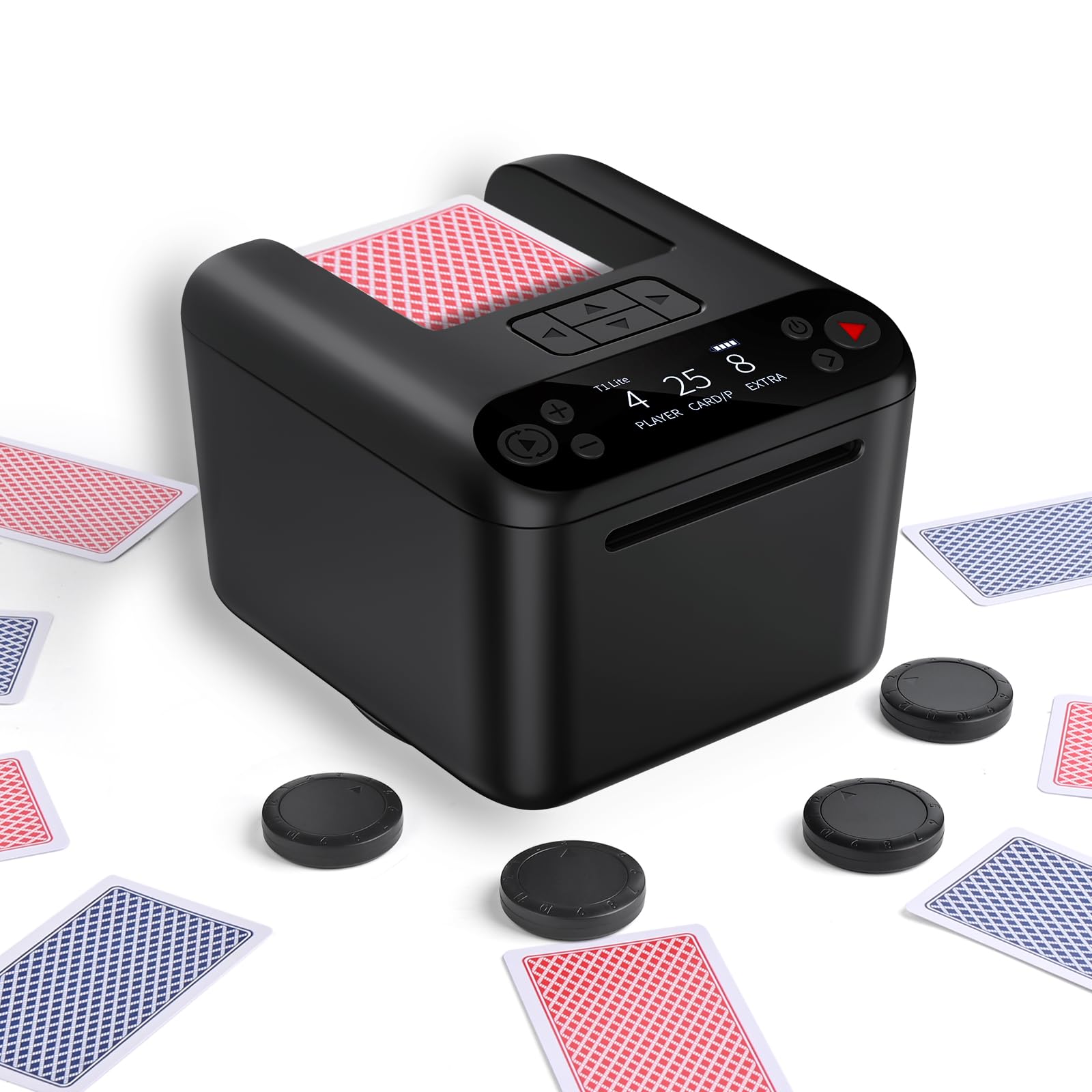 Automatischer Karten Austeiler, 180°/360° Drehung für 1–3 Decks, Karten Verteiler, 2–12 Spieler mit 4 Fernbedienungen, Eingebaute Spielmodi, Wiederaufladbar, Leise für Poker, Blackjack, Texas Holdem Angebot bei HelloDeals