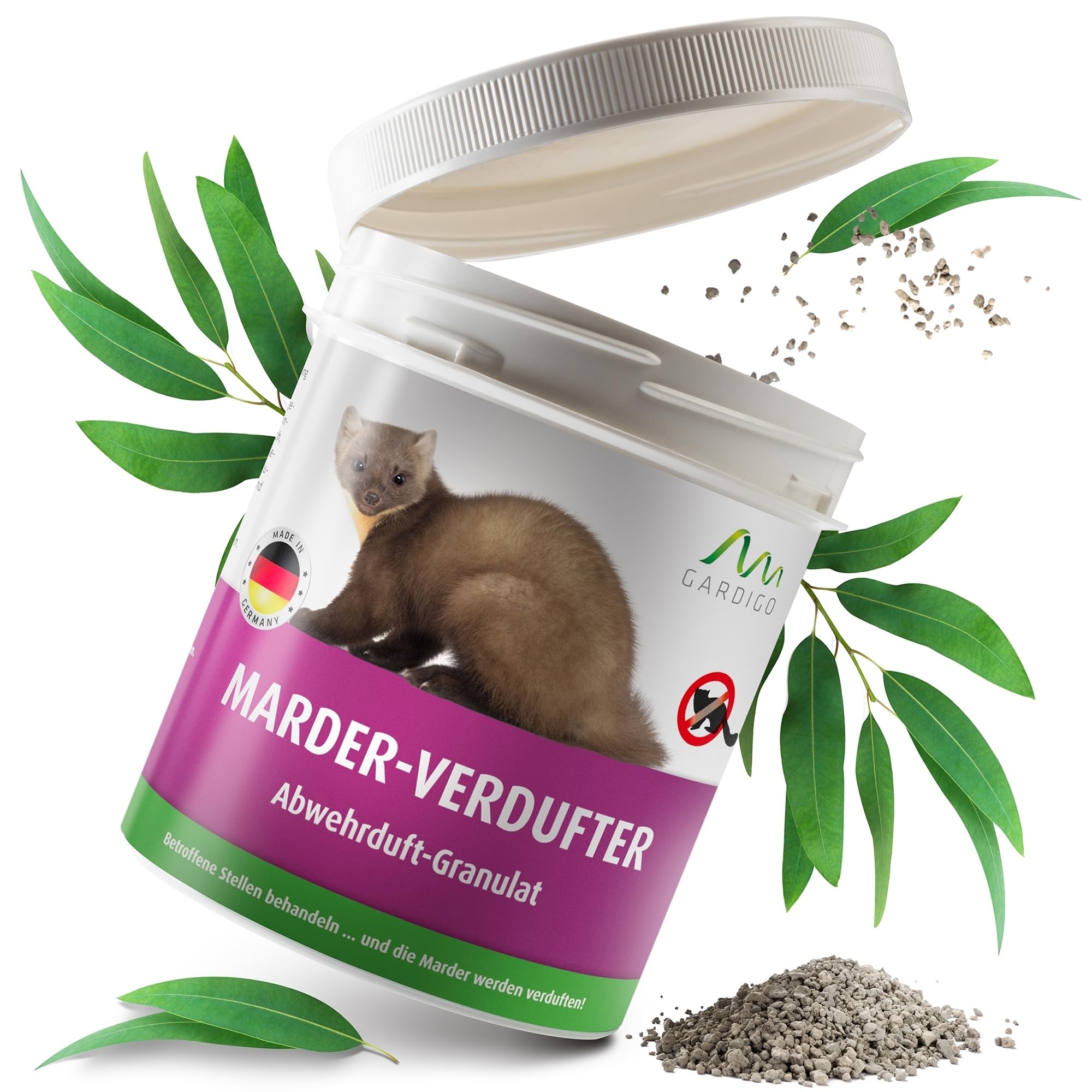 GARDIGO® Marderschreck Granulat - Marder-Verdufter | 300g | Eukalyptus Citriodora Öl | Made in Germany | Marderabwehr Haus Dachboden Garage und Garten | Mardervergrämung Dachboden | Marderschutz Angebot bei HelloDeals