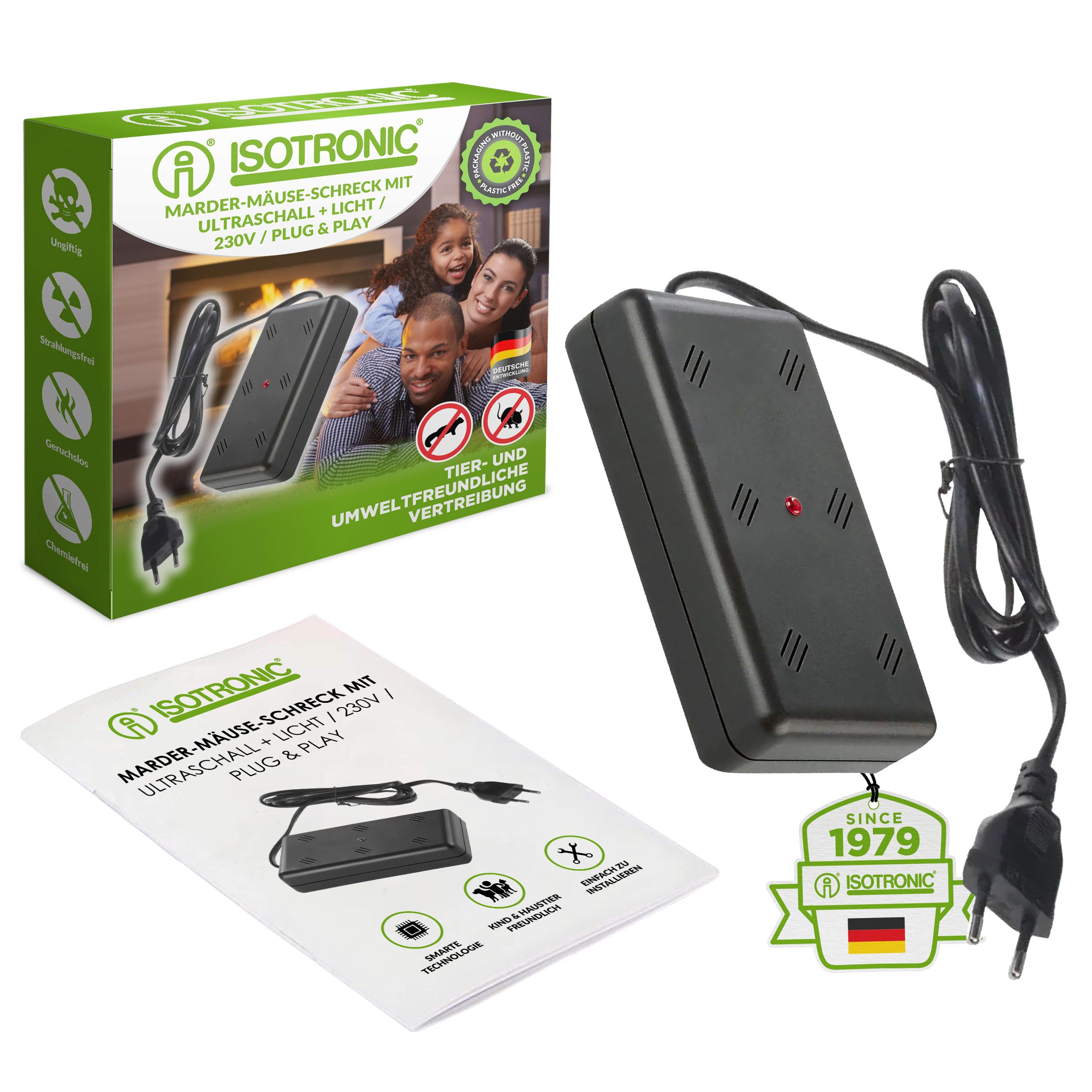 ISOTRONIC Marderschreck mit Stecker | Marderabwehr Ultraschall für Haus, Garage und Dachboden | vertreibt Marder, Mäuse, Ratten | Ideal für den Innenraum | mardersicher 1 Angebot bei HelloDeals