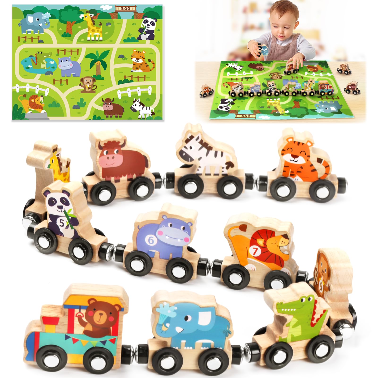 Montessori Spielzeug ab 1 2 3 Jahr: Geschenk Junge Mädchen 2-3-4 Jahre Kinderspielzeug Magnetic Zug Holzspielzeug ab 2 3 Jahr Farmspiel mit Karte Motorikspielzeug 2 Jahre Zahlen Lernspiel Geburtstag Angebot bei HelloDeals