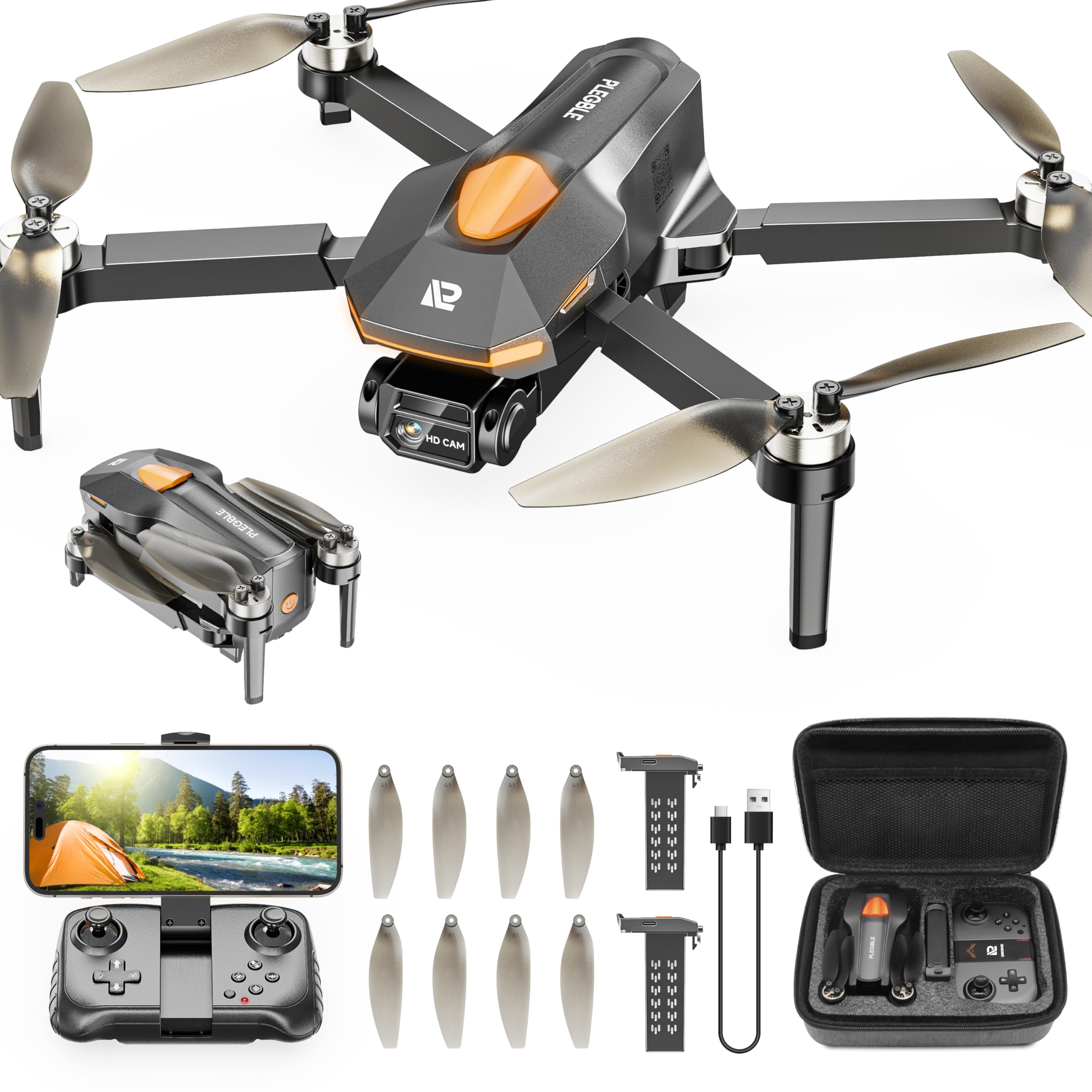 PLEGBLE Drohne mit Kamera für Kinder Erwachsene, Bürstenlosem Motor Mini Drohne FPV RC Quadcopter mit WiFi 1080P, Höhenhaltung, 3D Flip, Kopflos Modus, Spielzeug und Geschenke für Jungen Anfänger Angebot bei HelloDeals