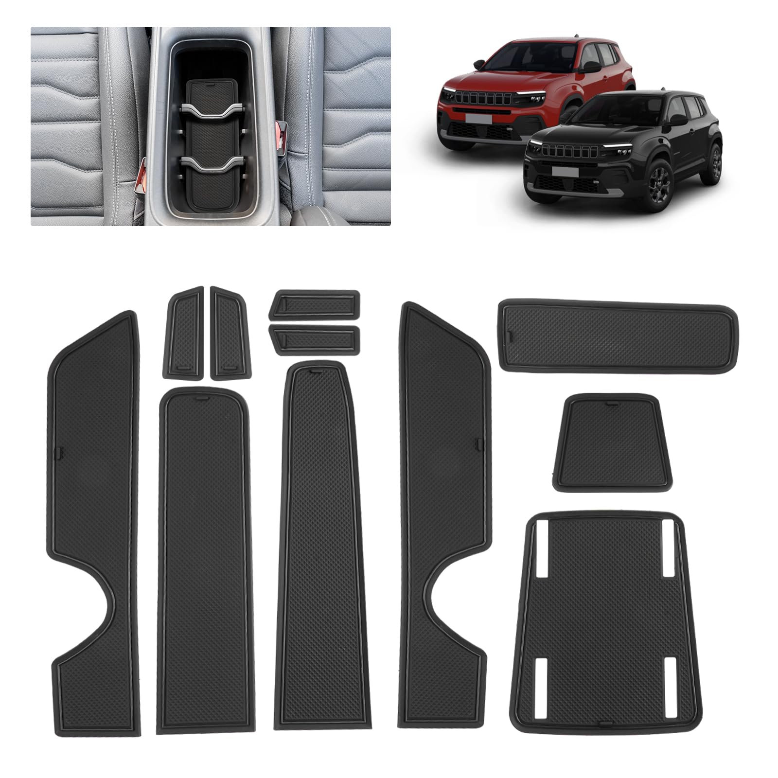 BSTW Auto Antirutschmatten für Jeep Avenger SUV (2023-2025) | Originalgetreue Gummi Matte für Mittelkonsole, Getränkehalter & Türmulden | Passend für Jeep Avenger EV, Hybrid, 4x4, 4XE (Schwarz) Angebot bei HelloDeals