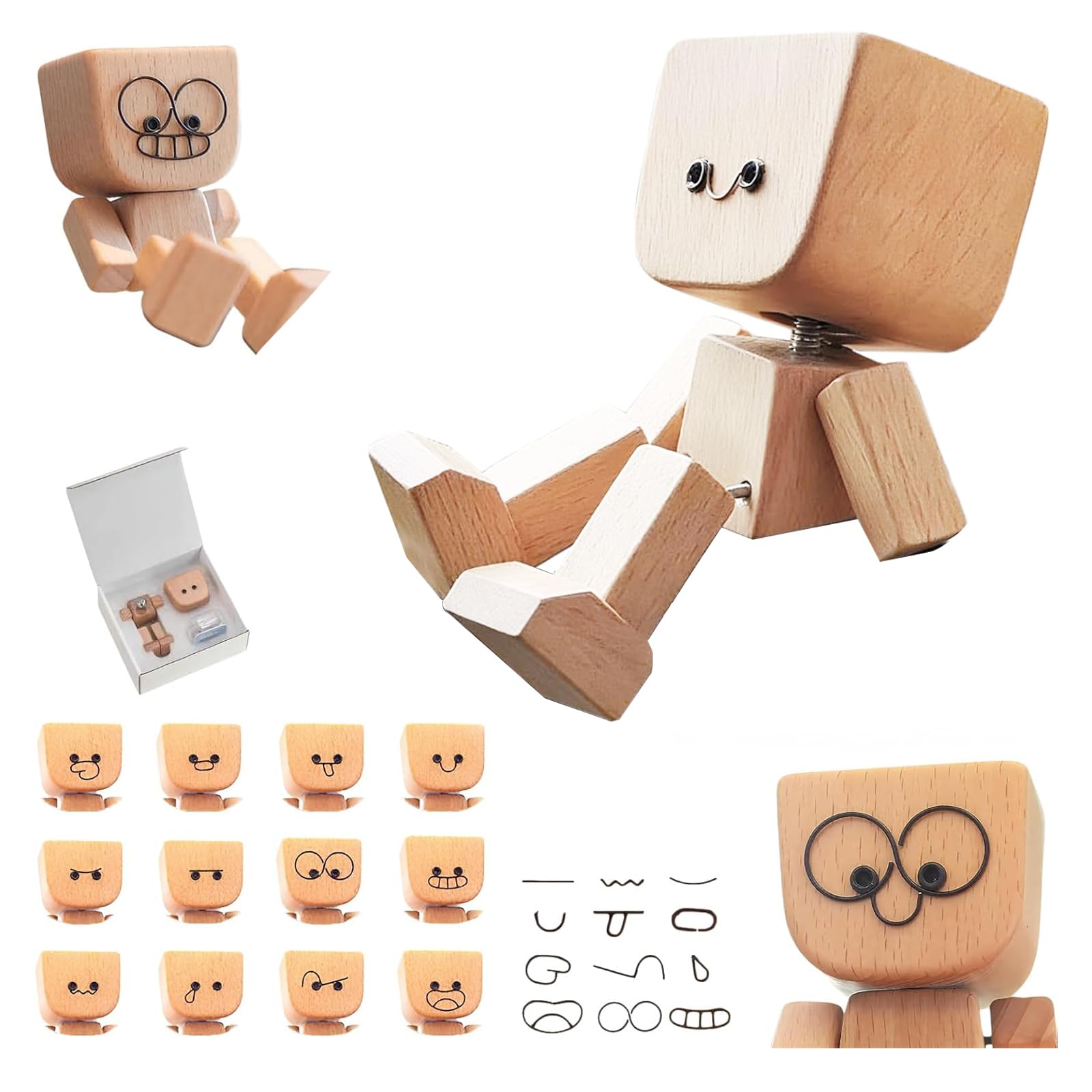 Yooyan Schüttelnde Holzmann-Figur, Charmante Holzfigur mit einem Lächeln, Wackelnde Holzfiguren, Lebendig Wackelkopf-Autodekoration, Handgefertigte Auto Dekoration, Geschenke für Männer Angebot bei HelloDeals