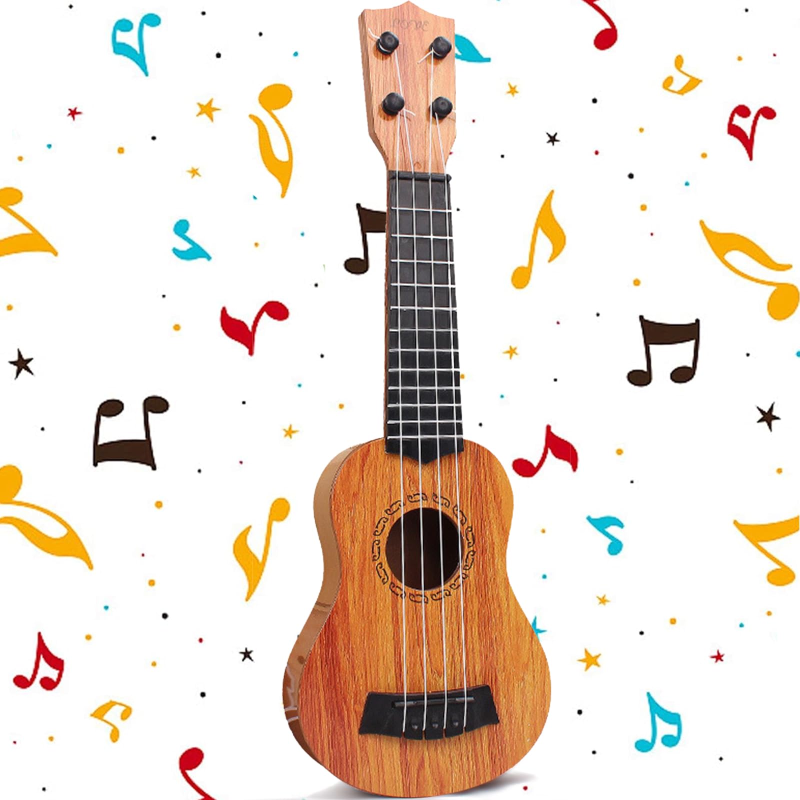 Kunststoff Mini Gitarre, Kindergitarre, Kunststoff Spielzeug Gitarre, Ukulele Gitarre Spielzeug, Gitarre Spielzeughen, Ukulele Kinder mit 4 Verstellbaren Seiten, für Kinder (38cm / Helle Kaffeefarbe) Angebot bei HelloDeals