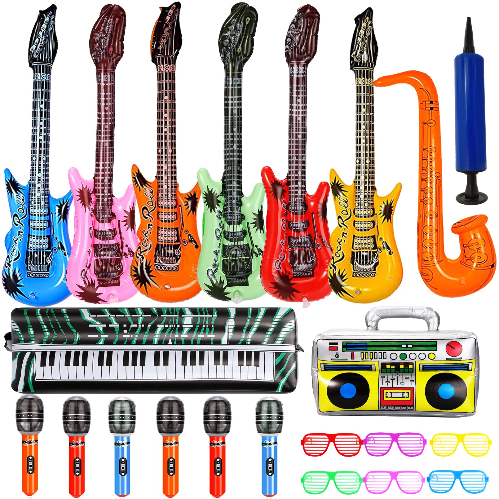 smilixin 22 Stück Aufblasbare Instrumente Spielzeug Set,Buntes Aufblasbare Gitarre Aufblasbares Saxophon Mikrofon Shutter Shading Gläser,Aufblasbare Musikinstrumente Party Props für Kinder Angebot bei HelloDeals