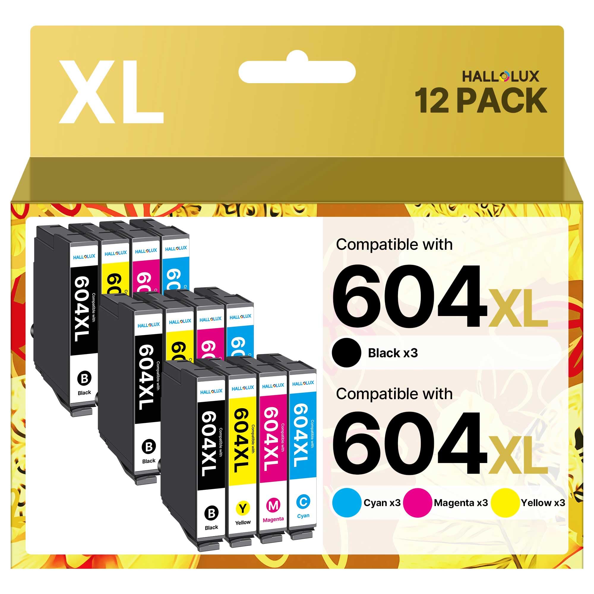 HALLOLUX 604 Patronen 604XL Multipack Kompatibel für Epson 604 Patronen 604 XL für Epson XP 3200 Druckerpatronen für XP 2205 XP 4200 XP 3205 XP 4205 Workforce WF 2930 WF 2935 WF 2910 (12er-Pack) 3 Schwarz, 3 Cyan, 3 Magenta, 3 Gelb 604XL Angebot bei HelloDeals