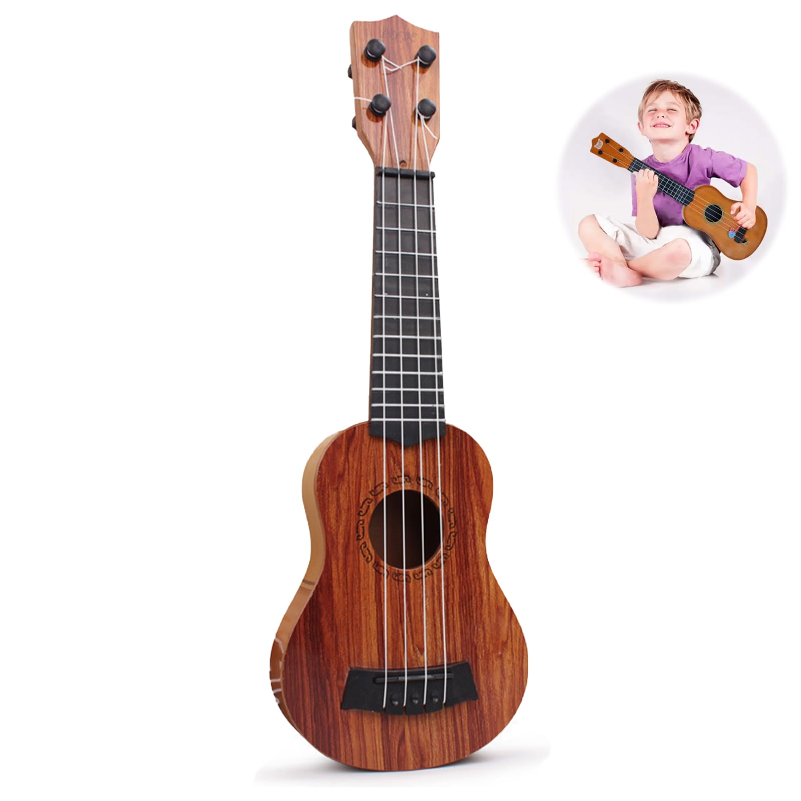 Kindergitarre aus Holz, Gitarre Kinder Spielzeug, Gitarre Kinder ab 3 Jahre, mit 4 Verstellbaren Seiten, für Kleinkinder, Anfänger, Jungen, Mädchen, Musikinstrumente (Mahagoni 38cm) Angebot bei HelloDeals