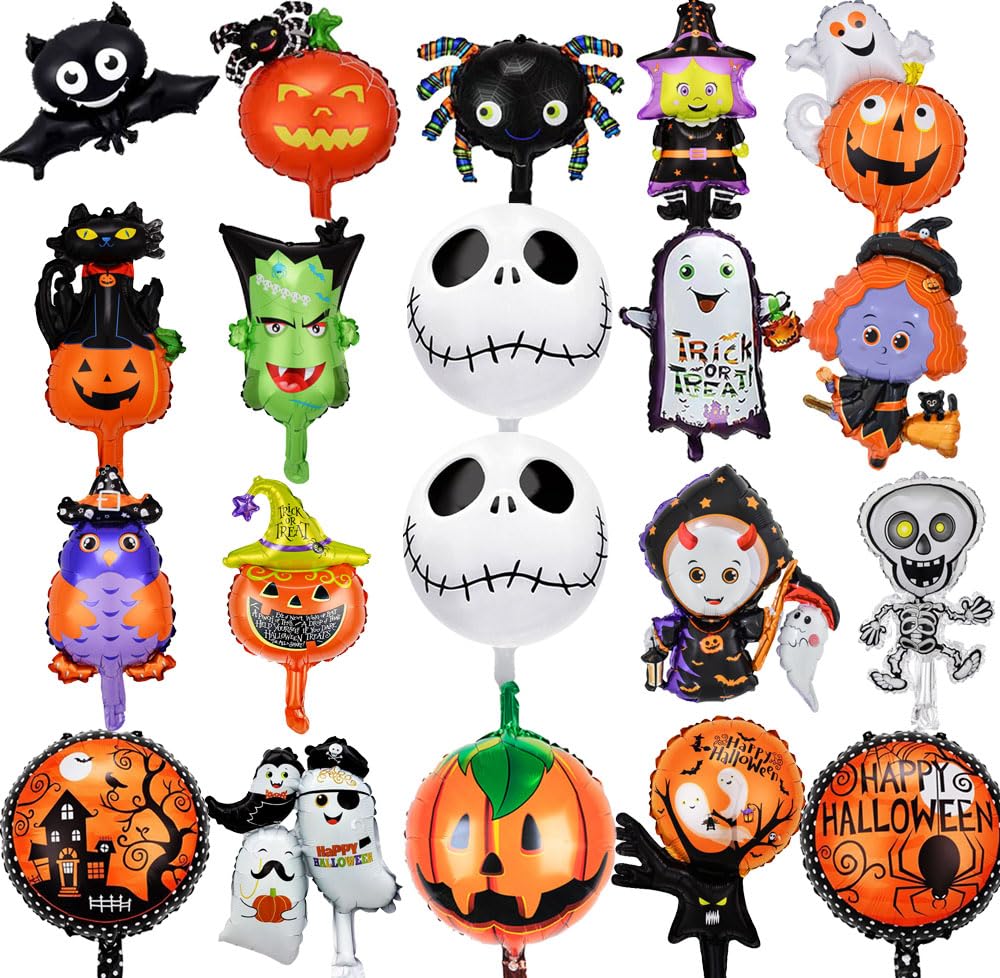 20 Stück Halloween Luftballons Deko Halloween Folienballons, Fledermäuse, Hexen, Geister, Skelette, Spinnen, Kürbisse Helium Luftballons Angebot bei HelloDeals