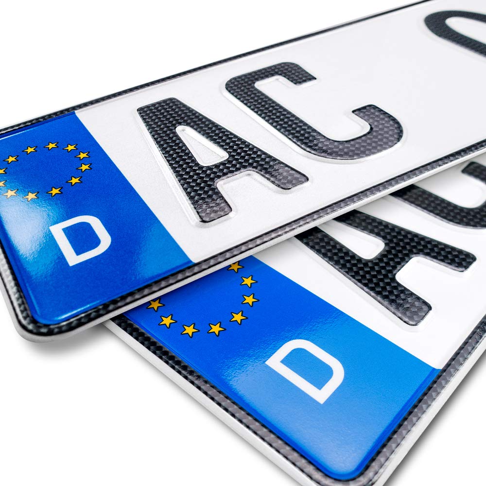 schildEVO 2 Carbon Kfz Kennzeichen | 460 x 110 mm | OFFIZIELL amtliche Nummernschilder | DIN-Zertifiziert – EU Wunschkennzeichen mit individueller Prägung | Autokennzeichen Angebot bei HelloDeals