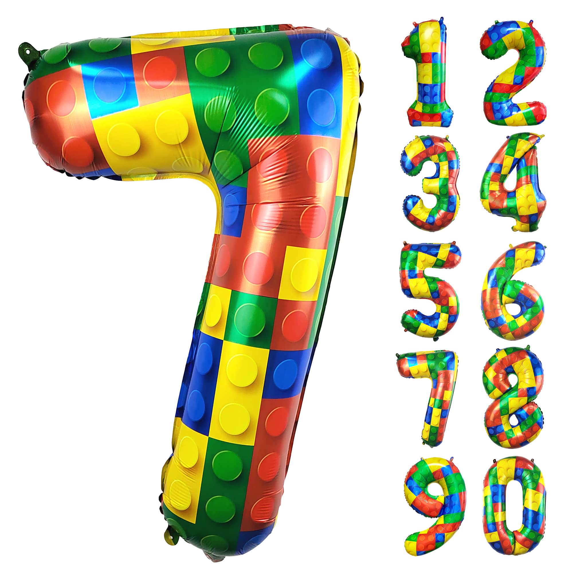 CHANGZHONG® Baustein Geburtstag Ballon Zahl 7 in Farbe Riesen Folienballon Mylar luftballon für Mädchen Jungen Geburtstag Party Dekoration Supplies Baustein 7 Angebot bei HelloDeals