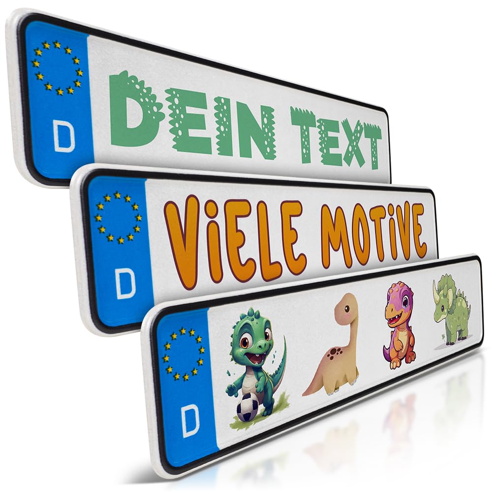 schildEVO 1 Mini Kfz-Kennzeichen | Dino Namensschild | Wunschtext zum Geburtstag | Aluminium | Fun-Kennzeichen Dinosaurier für Kinderauto | Kettcar | Tretauto | Gokart Angebot bei HelloDeals