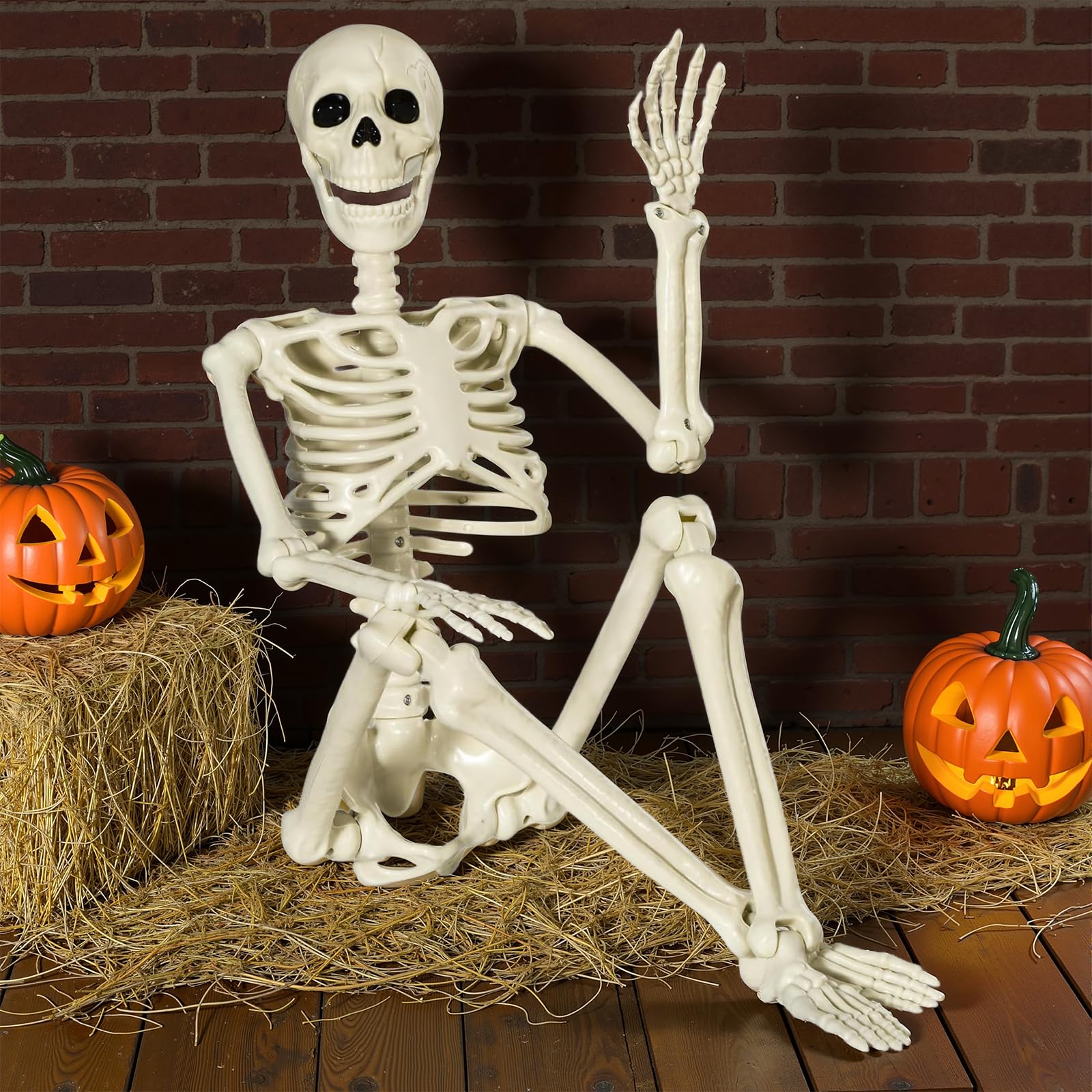 Bstalpine 90cm Halloween Skelett, Plastik-Skelett mit beweglichen Gelenken, Halloween Skelett Lebensgroßes für Dekoration im Außenbereich, Innenräumen, Zuhause, Garten und Rasen 90cm*1 Angebot bei HelloDeals