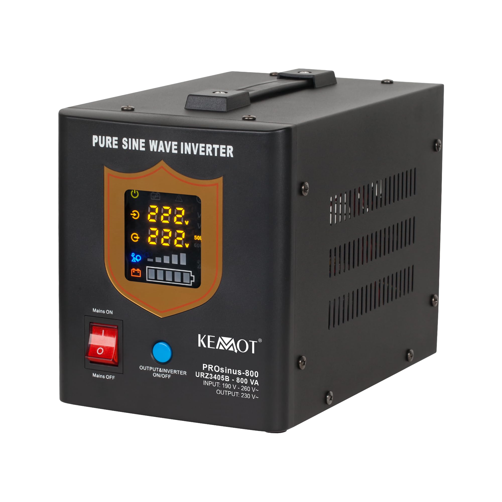 Notstromversorgung KEMOT PROsinus-800URZ3405B Wechselrichter Reiner Sinus Ladefunktion 12V 230V 800VA/500W, schwarz schwarz Single Angebot bei HelloDeals