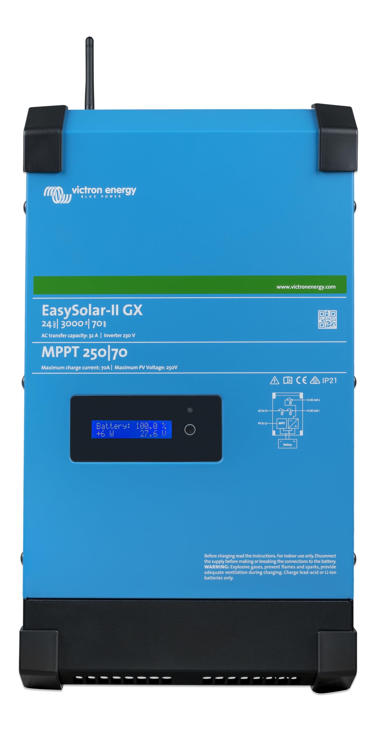 Victron Energy EasySolar-II GX 3000VA 24-Volt 230V Wechselrichter 70 Amp Batterie Ladegerät and Solar Ladegerät MPPT 250V 70 Amp Angebot bei HelloDeals