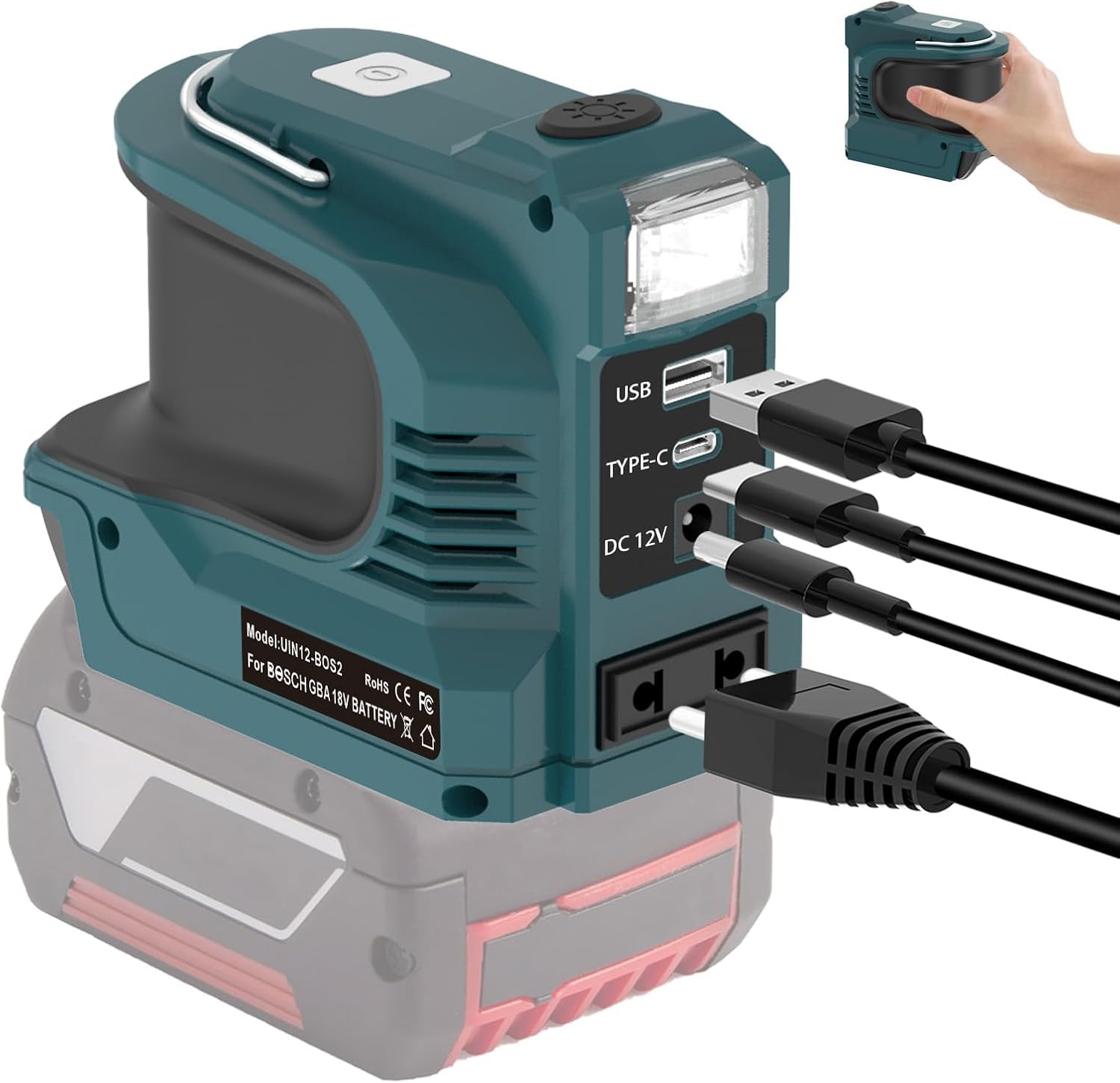 220W-Netzteil-Wechselrichter für Bosch Professional 18V-Akku, DC 18 V auf AC 220 V Wechselrichter-Generator, USB-Stromquellenadapter für Bosch GBA mit Dual-USB & LED-Licht & AC-Steckdose (ohne Akku) Light Blue for Bos-ch 18V Inverter Angebot bei HelloDeals