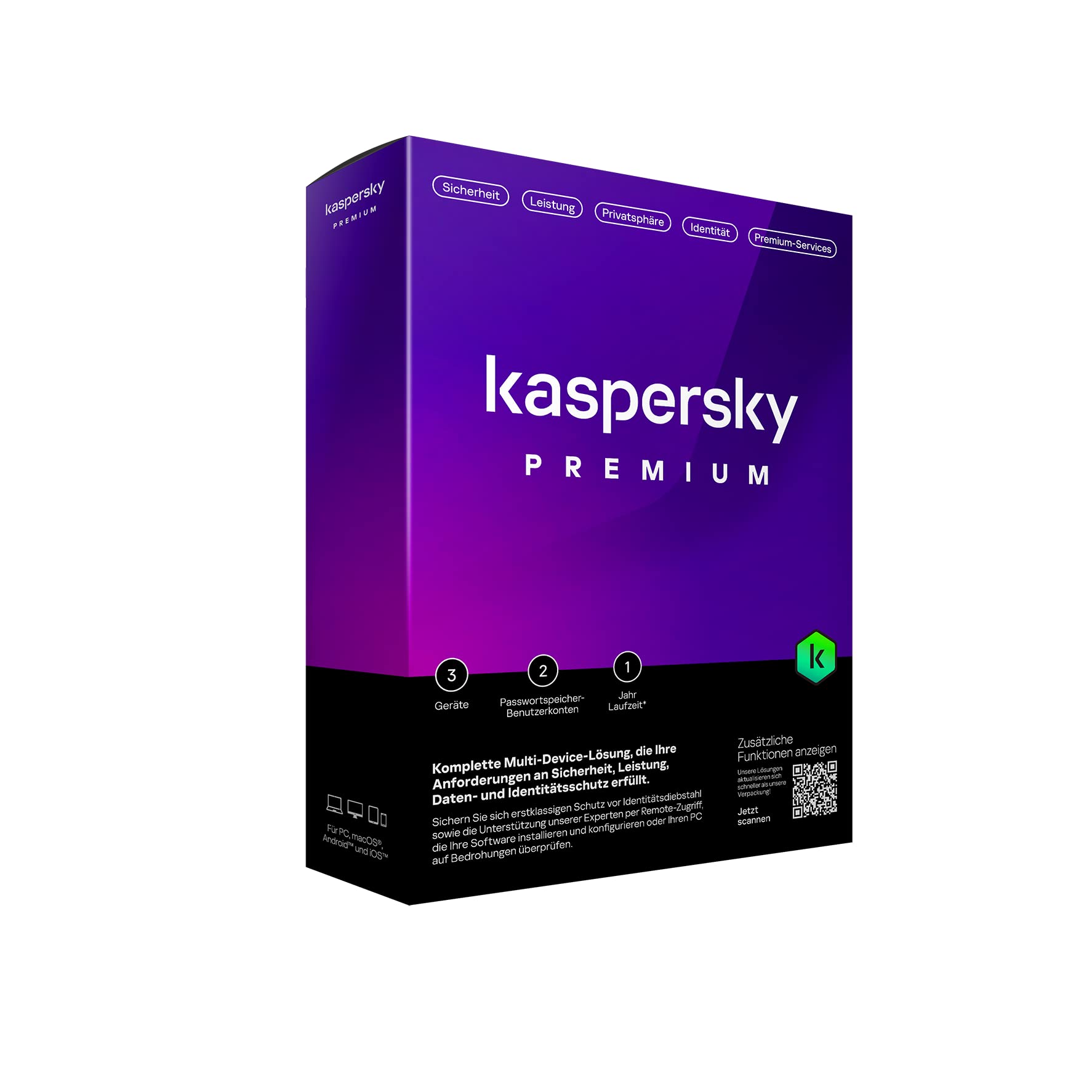 Kaspersky Premium 2023|3 Geräte|1 Jahr|Anti-Phishing und Firewall|Unbegrenzter VPN|Passwort-Manager|Kindersicherung|Experten Unterstützung|PC/Mac/Mobile|Aktivierungscode Kaspersky Premium Total Security 3 Geräte Angebot bei HelloDeals