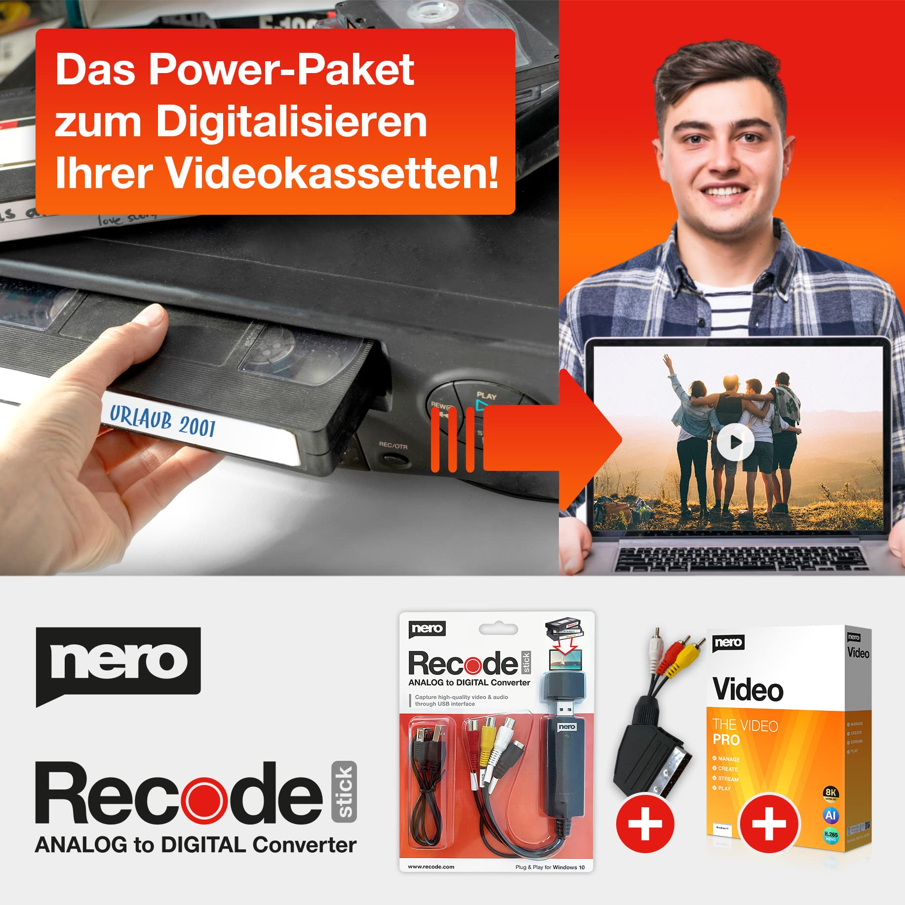 Nero VHS zu USB Video Grabber Recode Stick inkl. Videobearbeitungssoftware | Videoschnitt | Videokassetten digitalisieren | Windows 11 / 10 / 8 / 7 Angebot bei HelloDeals